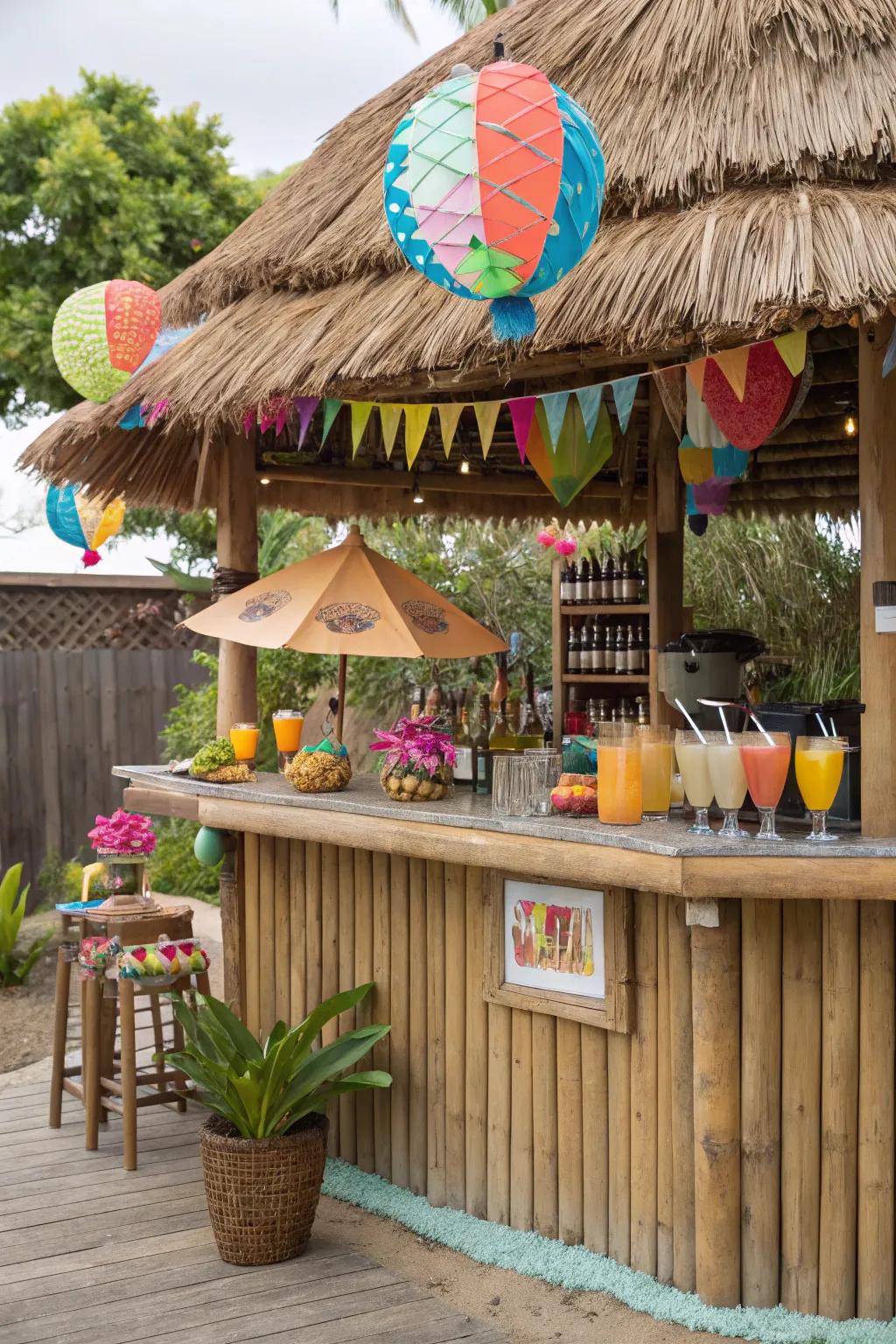 Make your tiki hut a social hub with a dedicated tiki bar.