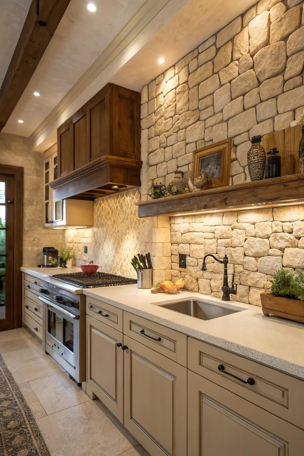 Limestone brings a touch of Tuscany to your kitchen space.