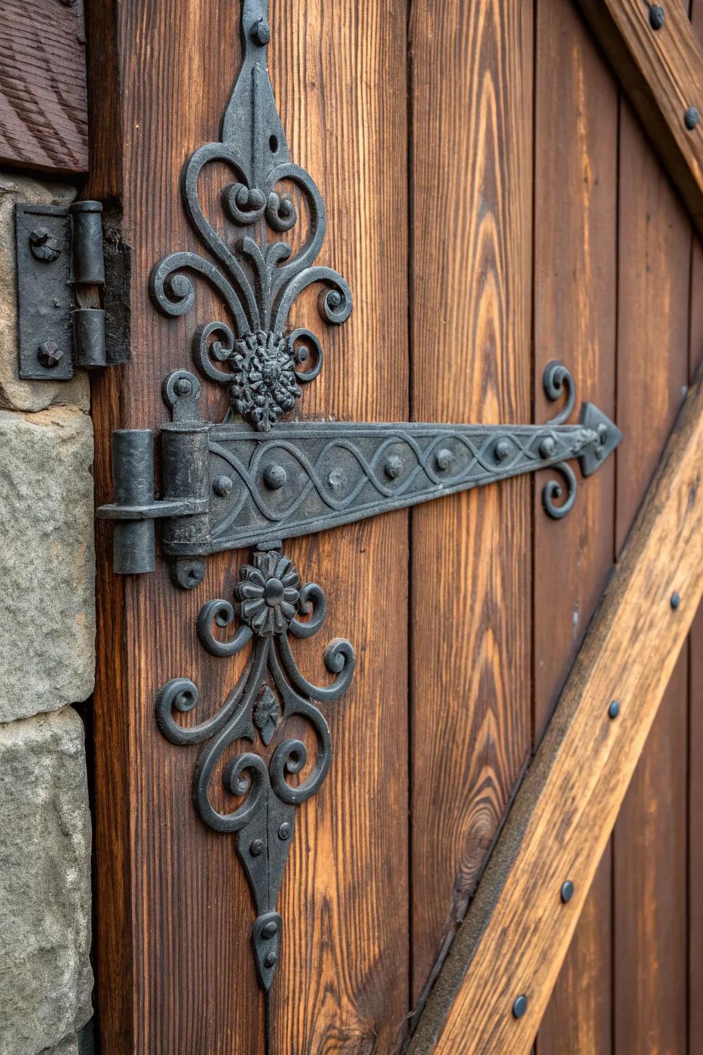 Elevate your barn door style with vintage decorative hinges that add timeless charm and flair.