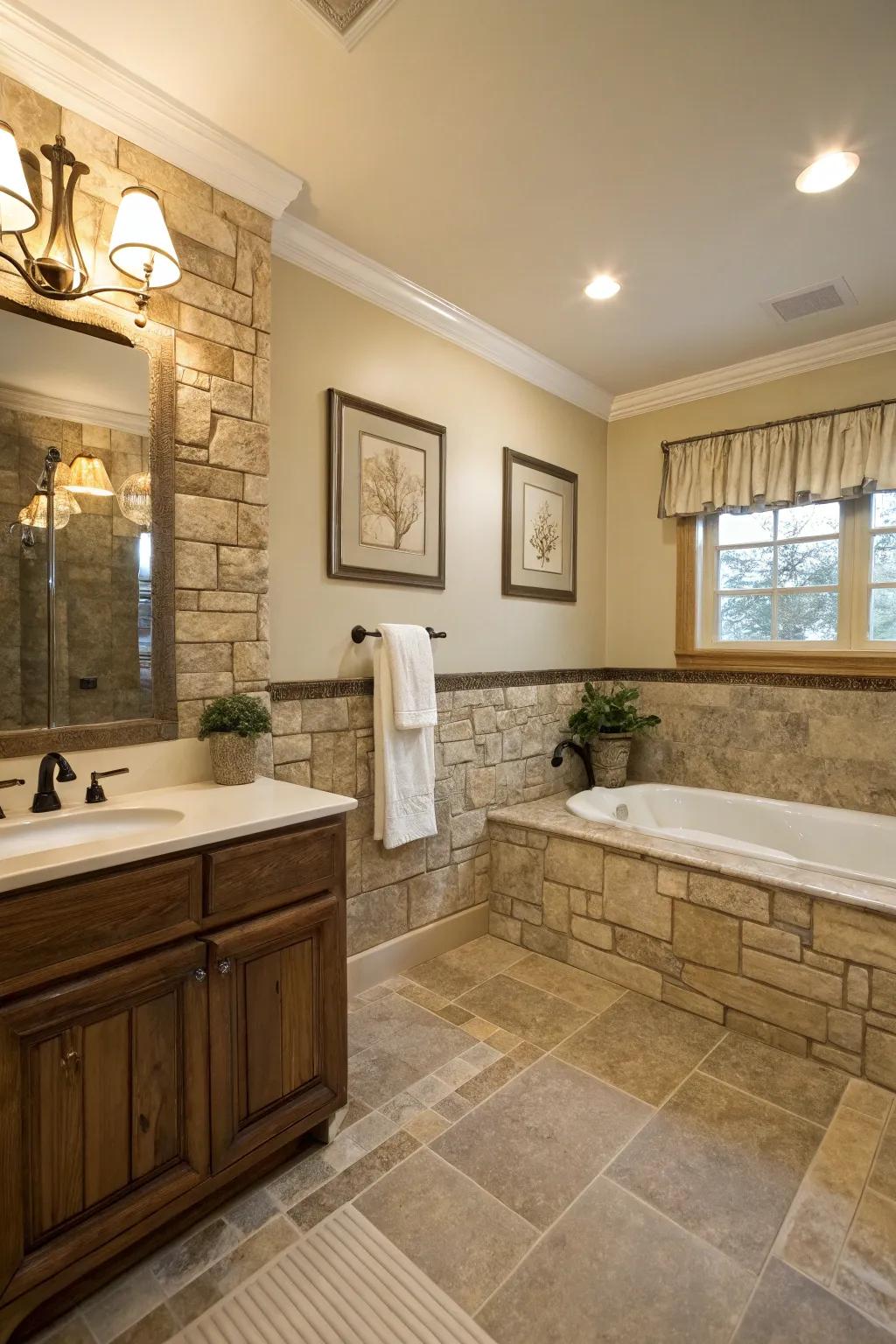 Natural stone tiles add luxury and a spa-like serenity.