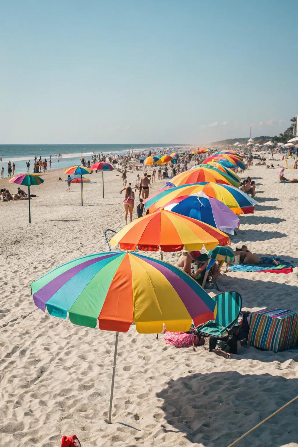 Bright beach umbrellas offering shade and color at the party.