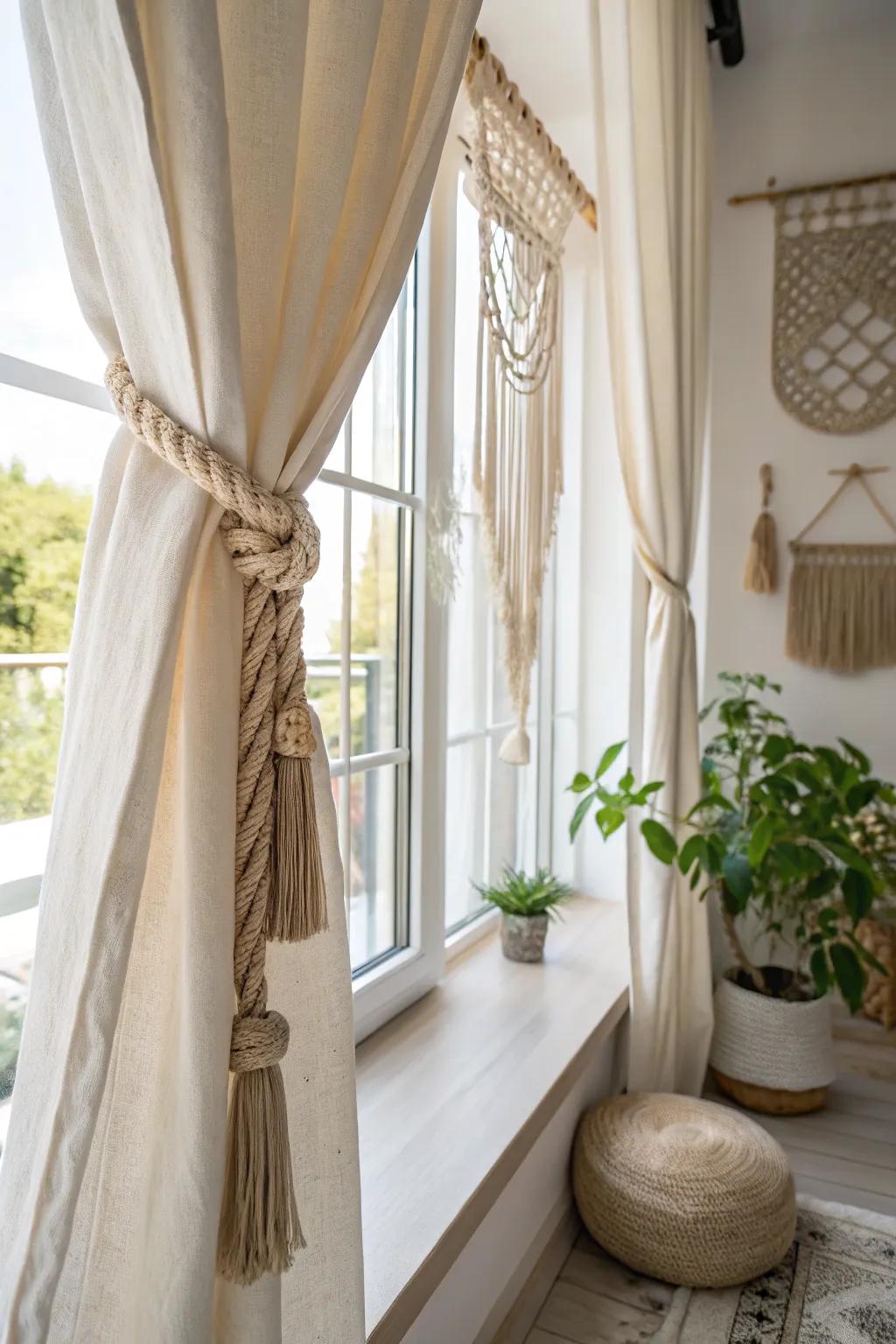 Transform your space with effortless elegance: Bed sheet curtains tied with love.