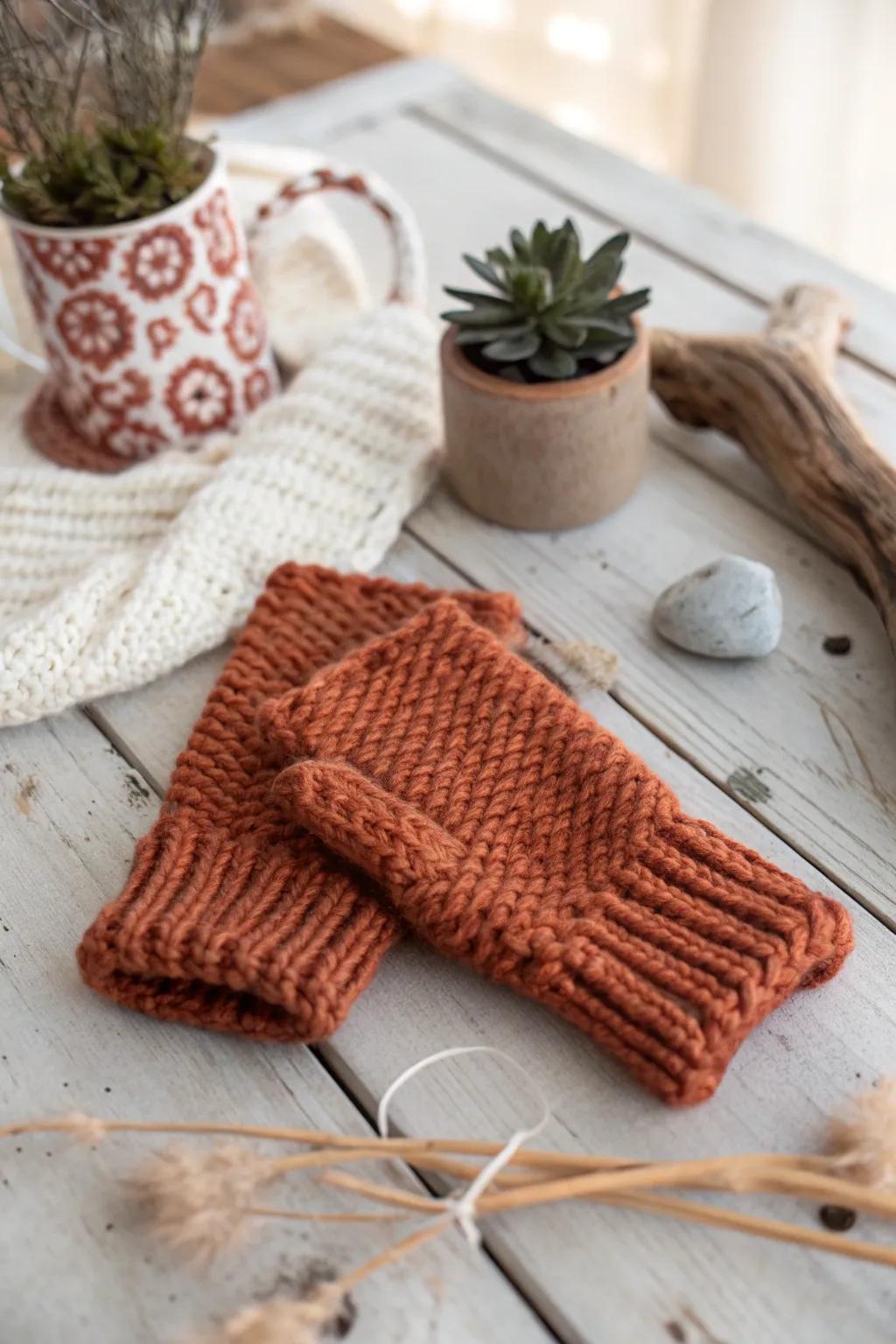 Wrap your hands in warmth and style with these beautifully crafted fingerless mittens – perfect for those who cherish simplicity and elegance.