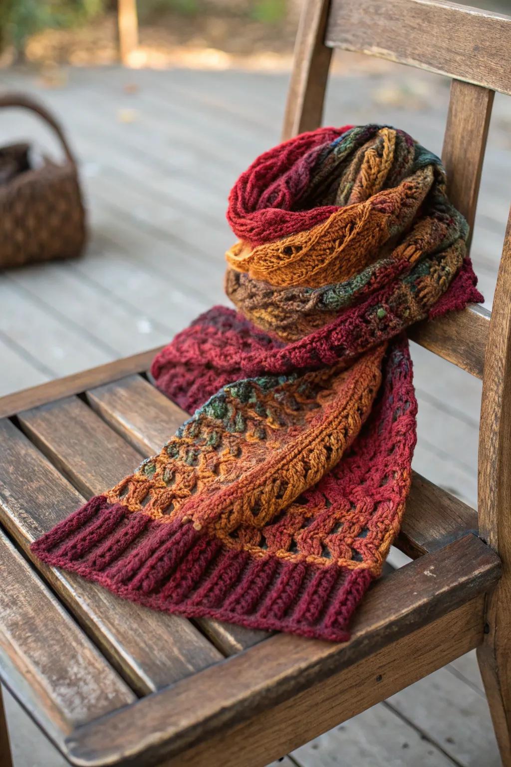 A warm and colorful knitted scarf, a perfect gift for cold days.