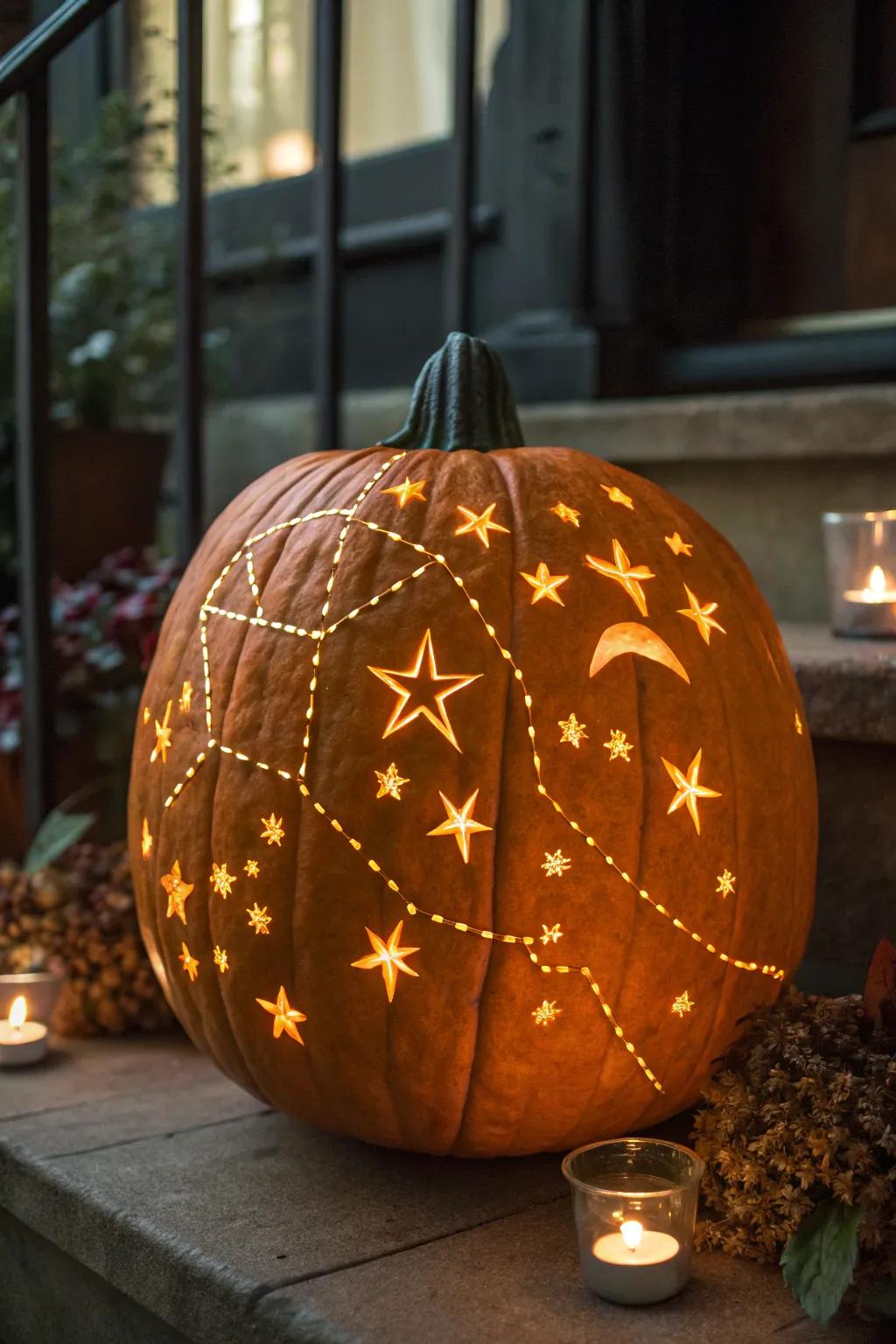 Bring the night sky to your doorstep with this celestial stars pumpkin.