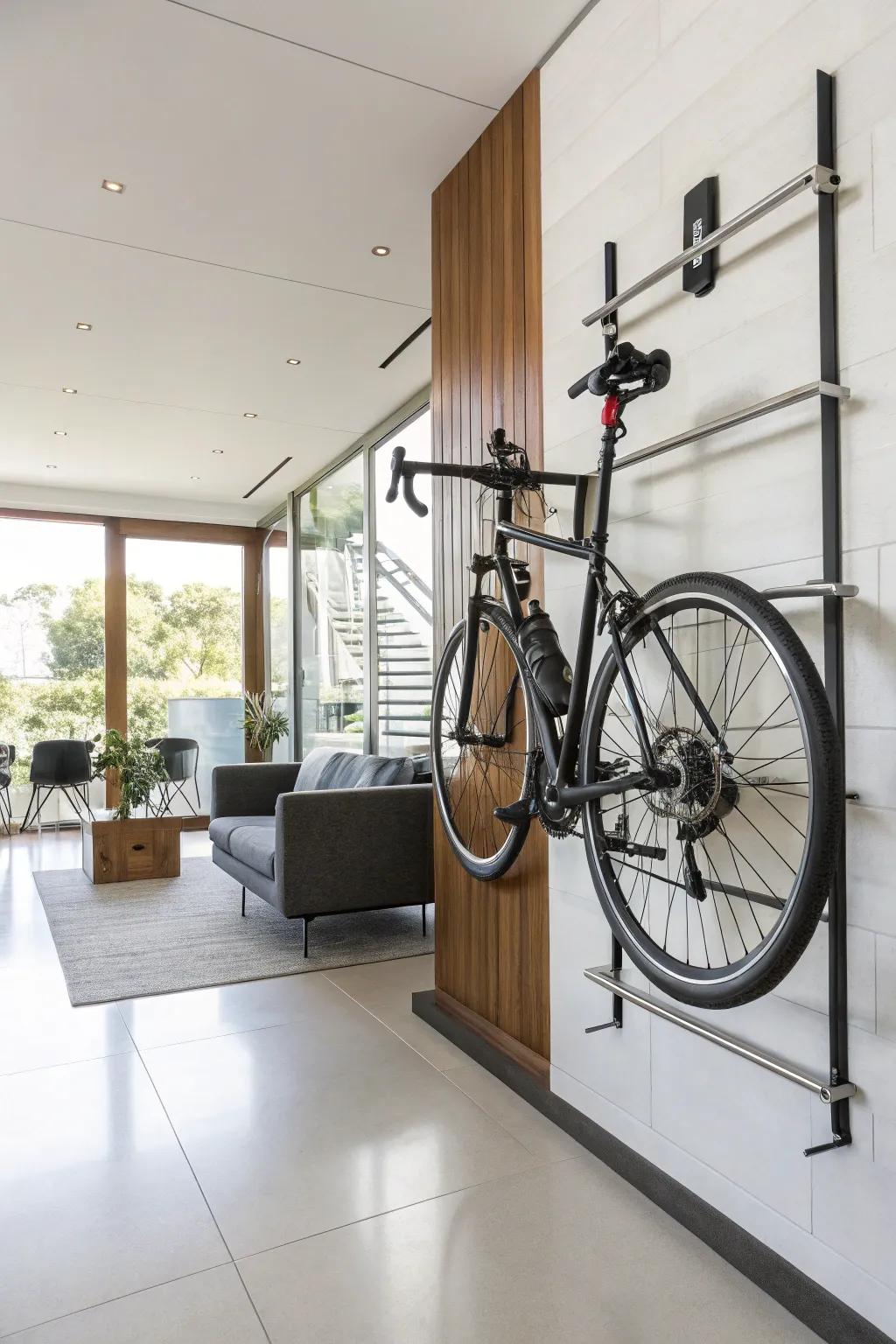 Foldable wall racks keep your bike safe and stylishly stowed.