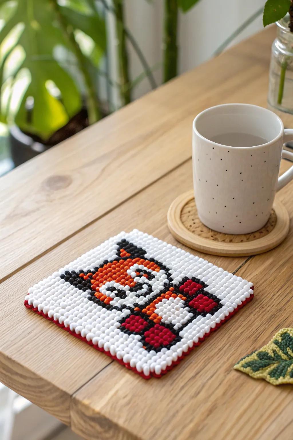 Add a playful touch to your party decor with these charming Perler bead coasters!