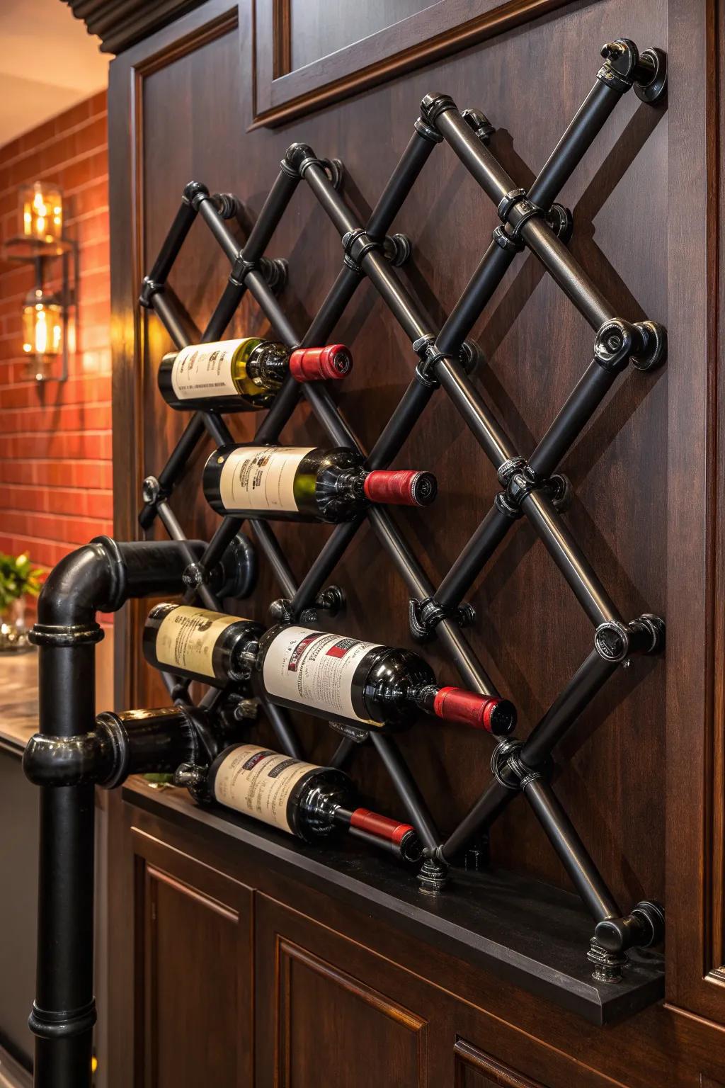 Elevate your space with a bold DIY pipe wine rack—where industrial craftsmanship meets elegance.