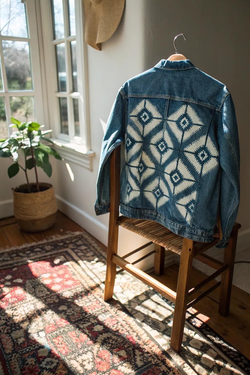 Shibori squares give denim a modern twist.