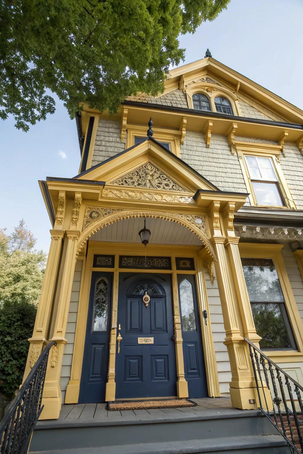 Navy blue doors complement historic homes with timeless elegance.