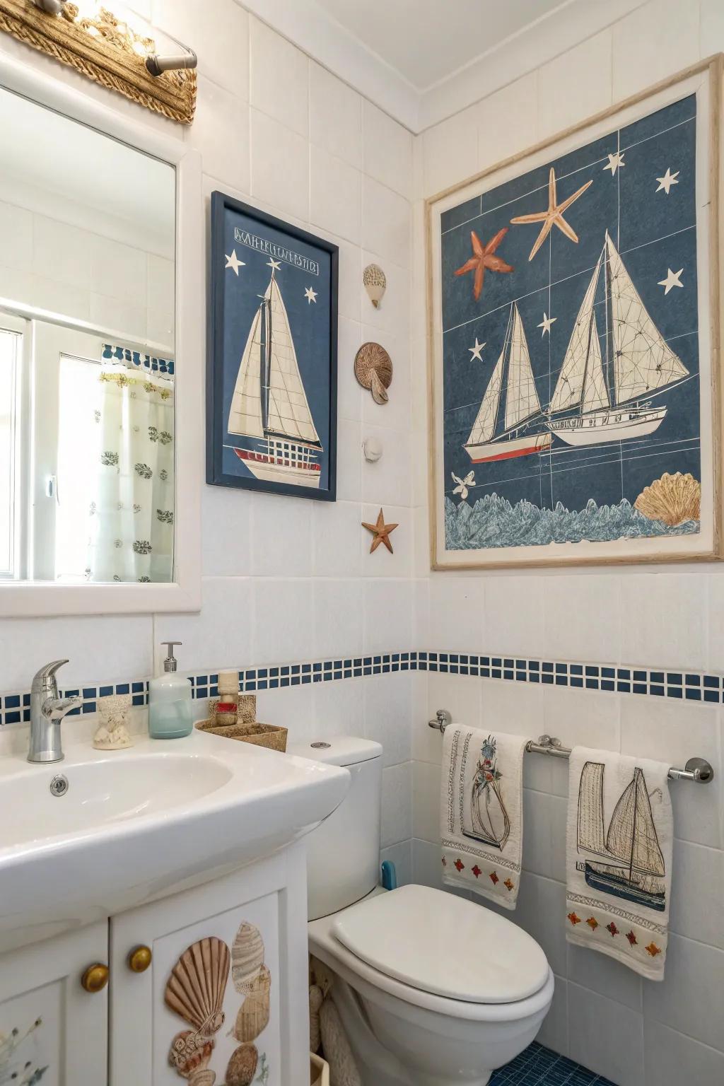 Set sail with nautical-themed blue art.