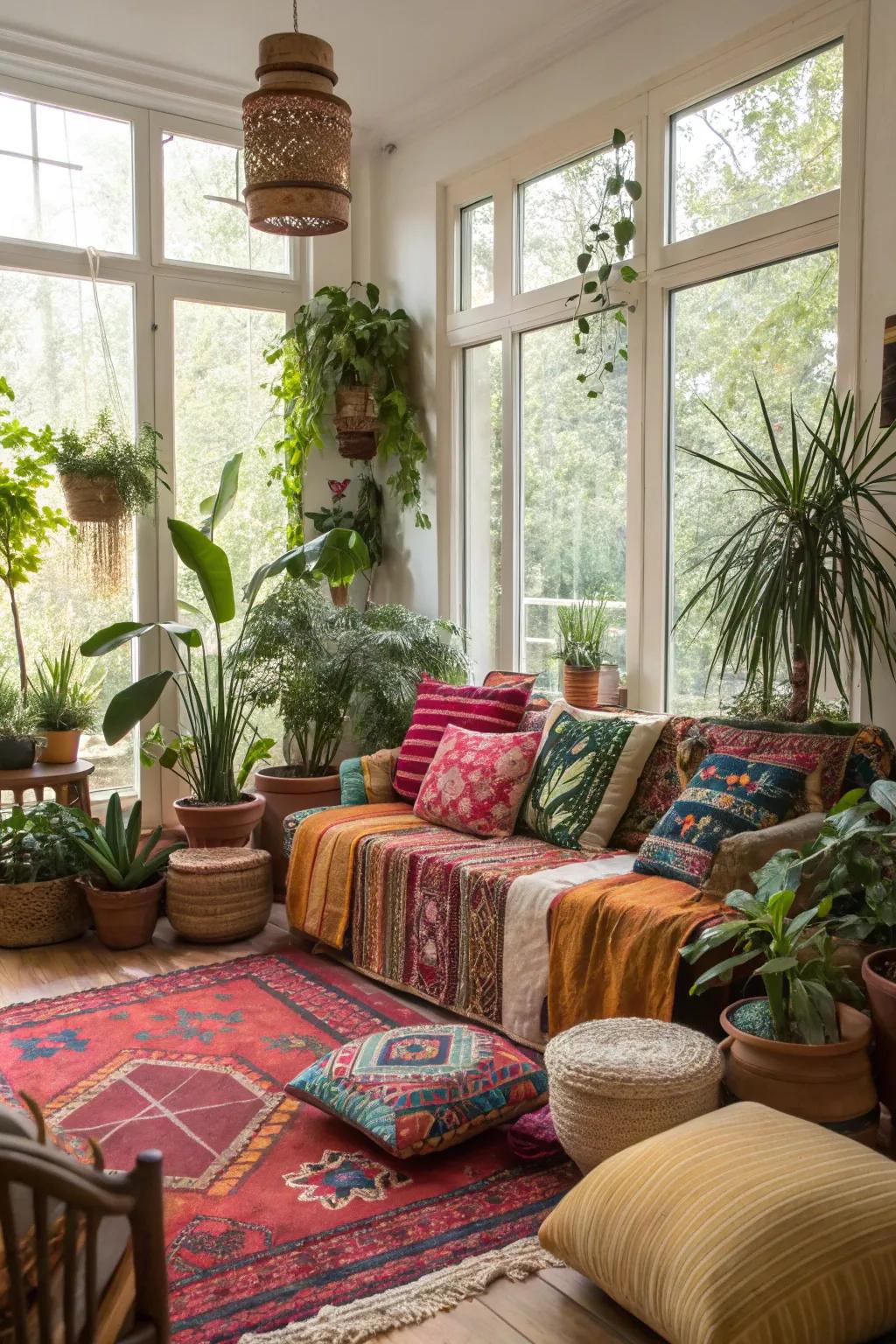 Lush greenery is essential for creating an inviting boho environment.