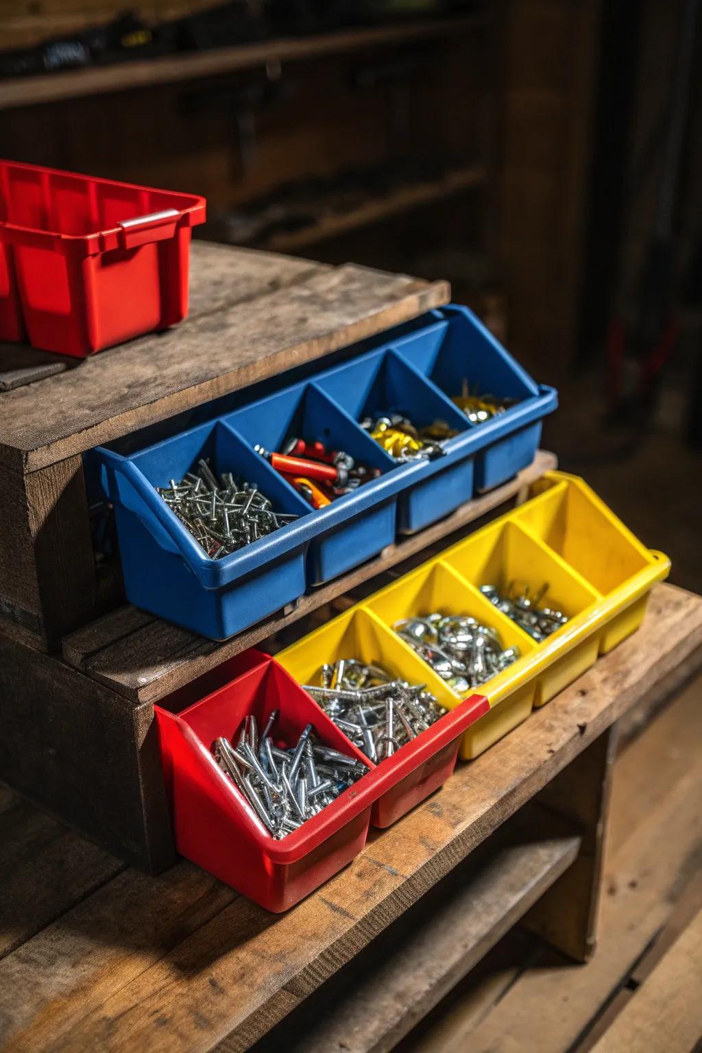 Elevate your workspace with a vibrant, color-coded bolt organizer that blends functionality with striking design.