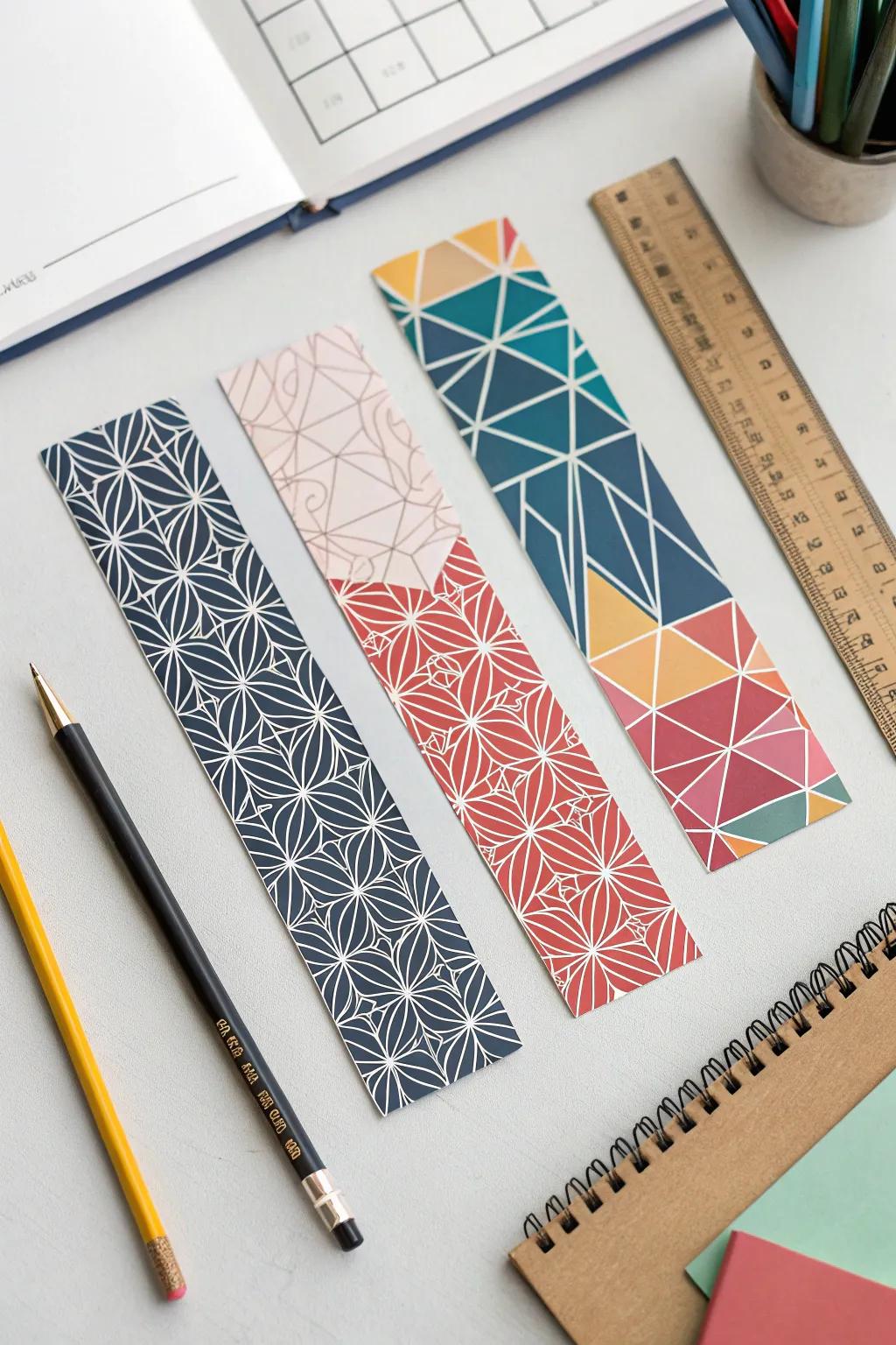 Abstract geometric patterns make for striking, modern bookmarks.