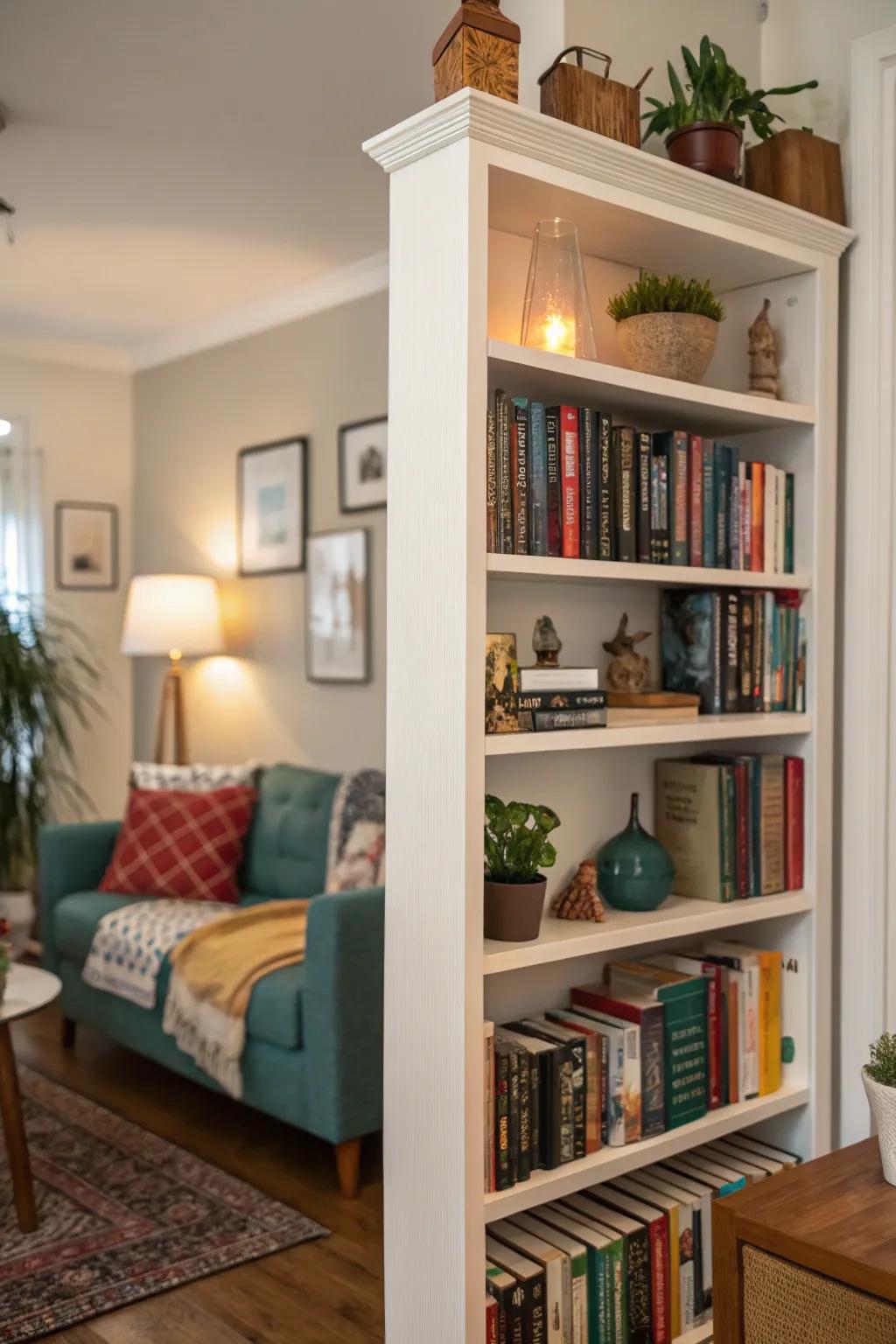 Corner bookshelves make efficient use of often overlooked spaces.