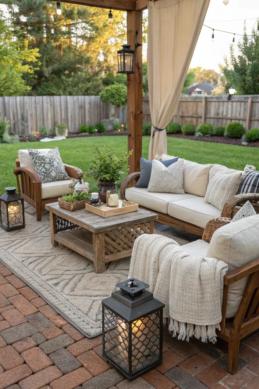 Turn your brick patio into a comfortable outdoor living room.