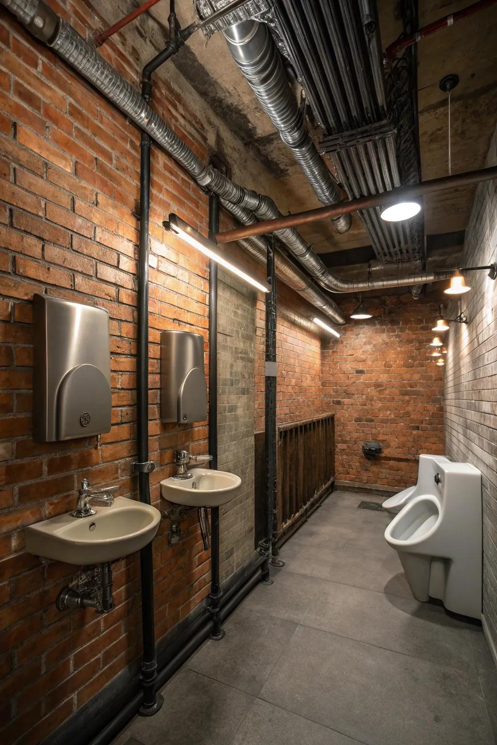 Industrial chic with exposed pipes and brick walls creates a modern aesthetic.