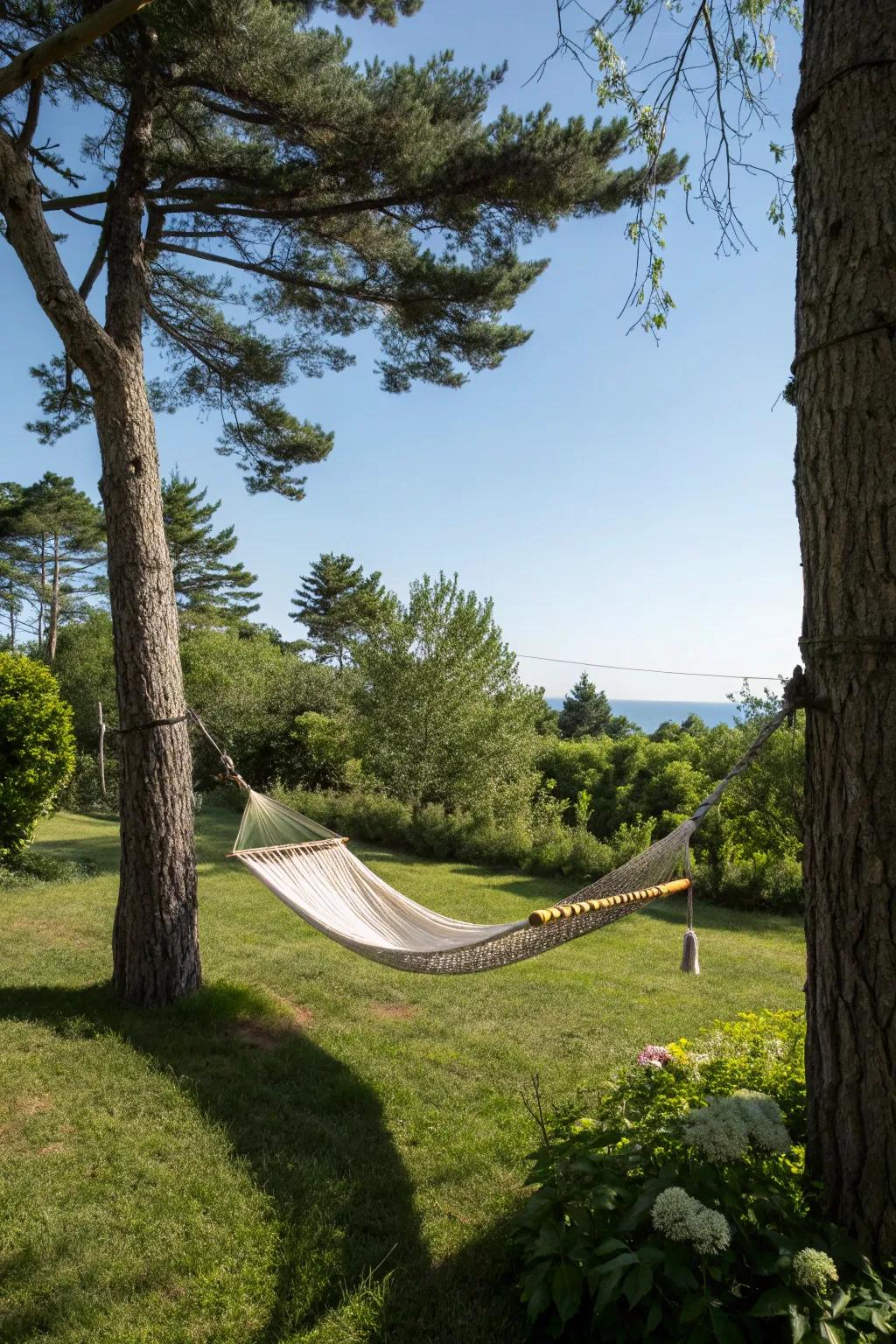 A hammock nook offers a peaceful retreat in your own backyard.