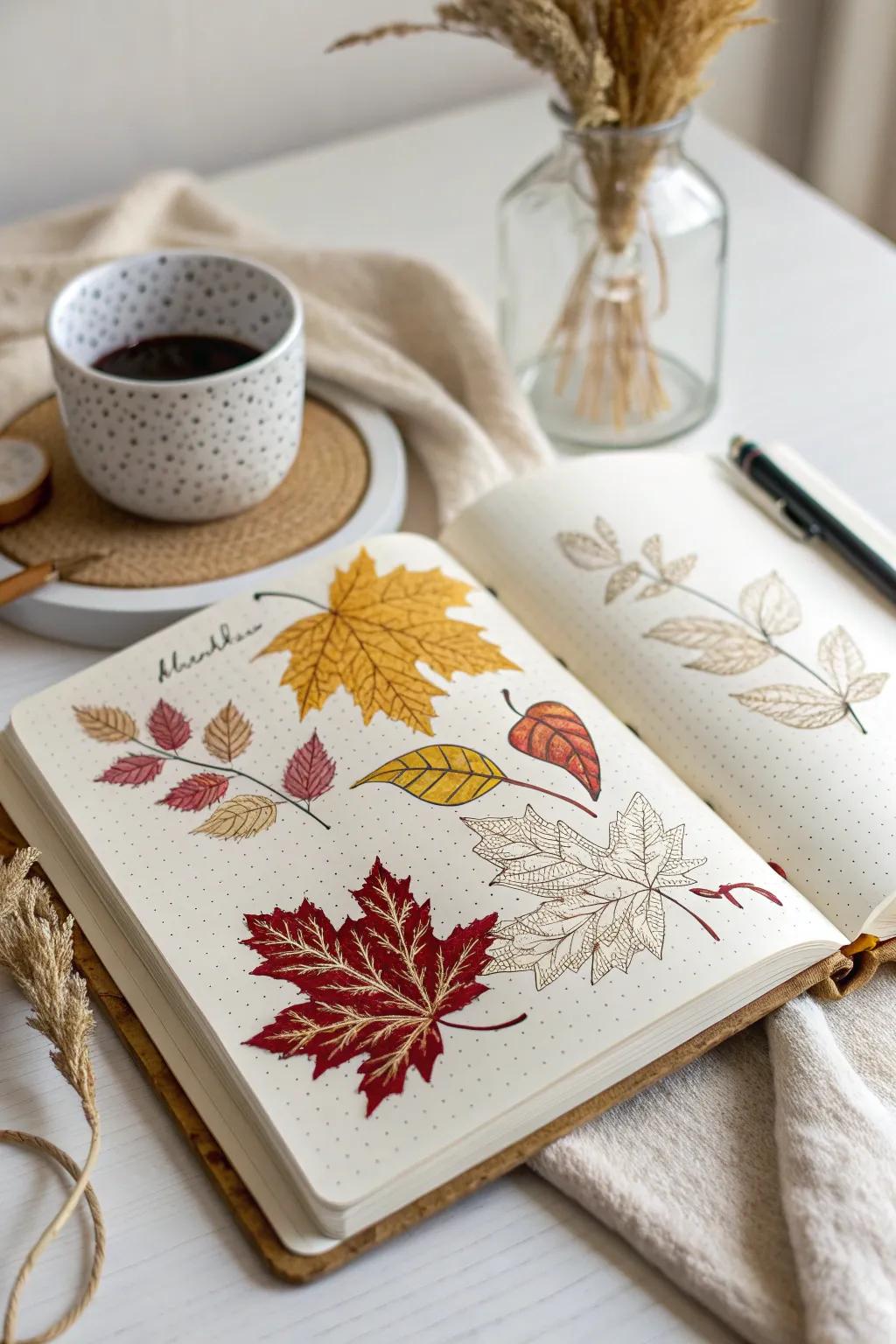 Embrace the beauty of autumn with a leaf-themed countdown in your bullet journal, blending Scandinavian minimalism with boho charm.