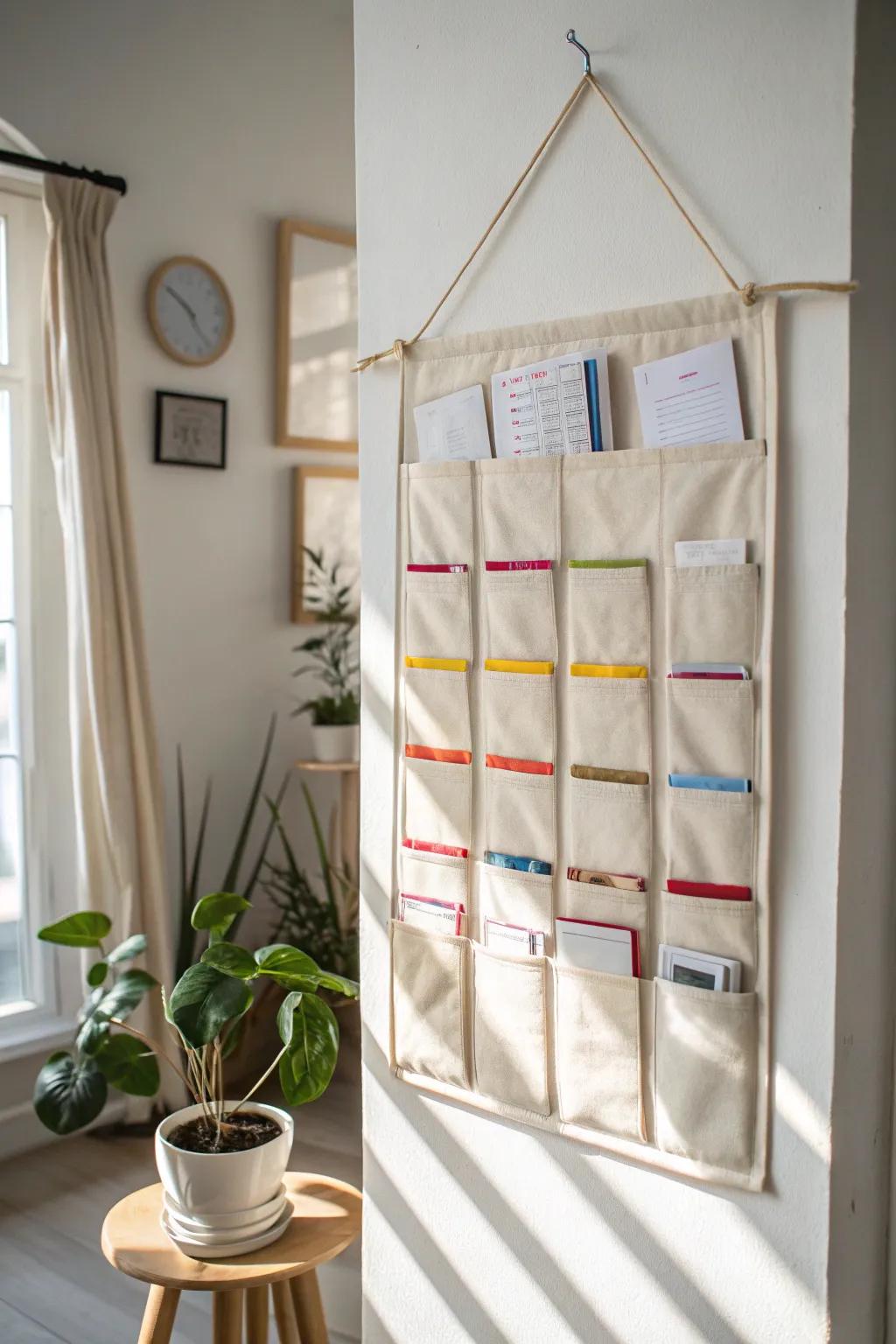 Organize in style with this elegant pocket chart, blending minimalist design with bold colors for a touch of boho magic.