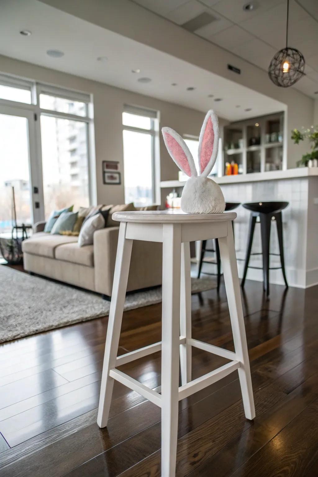 This whimsical bunny stool adds character to any room.