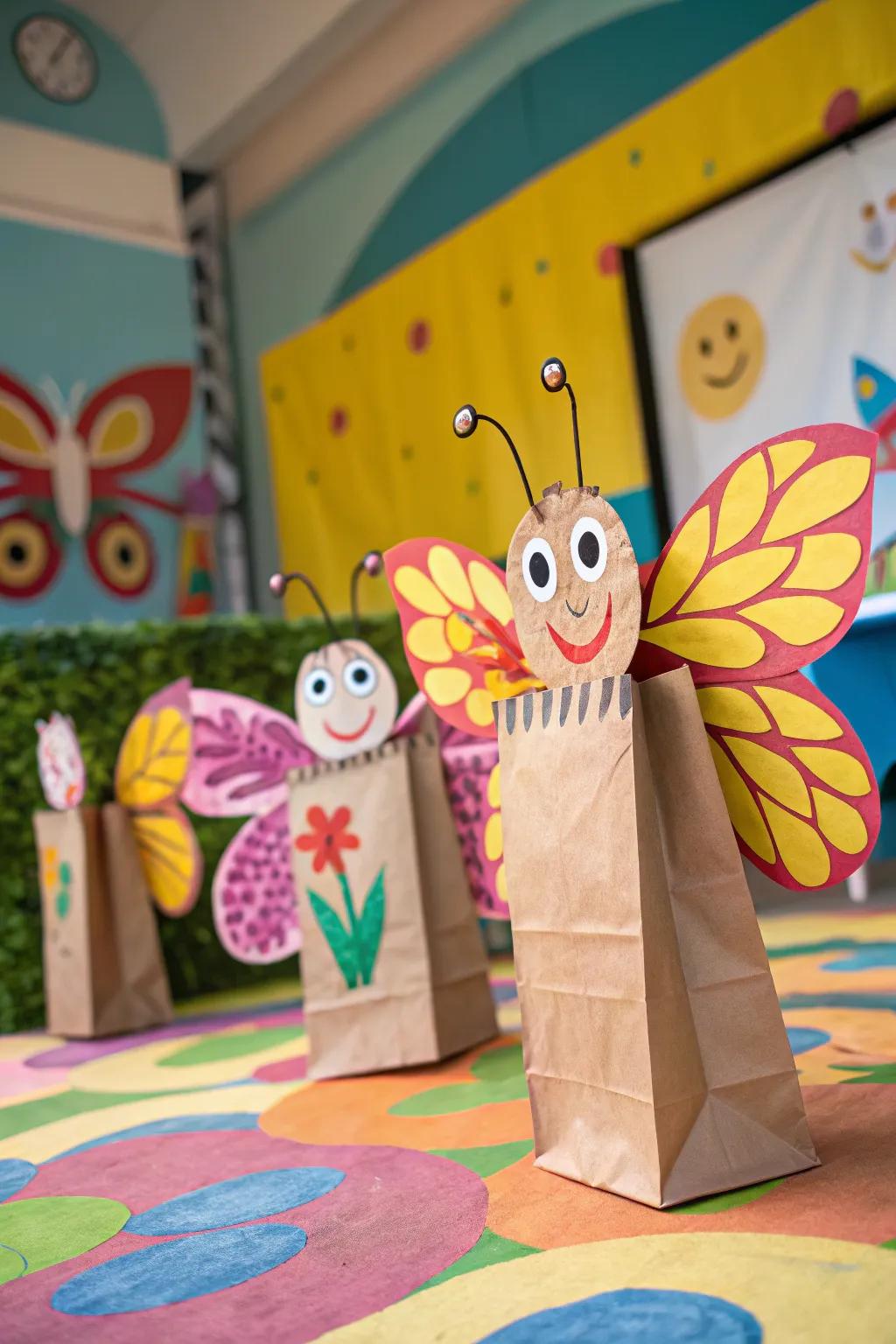 Create playful butterfly puppets from simple paper bags.