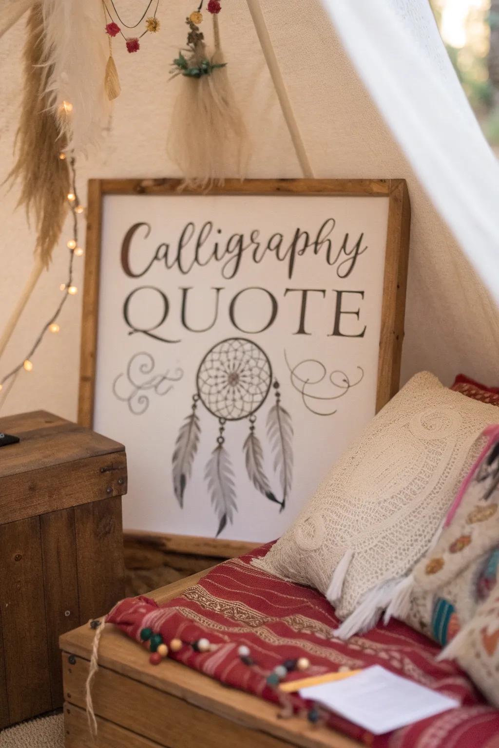 Dreamcatchers add a bohemian touch to calligraphy quotes.