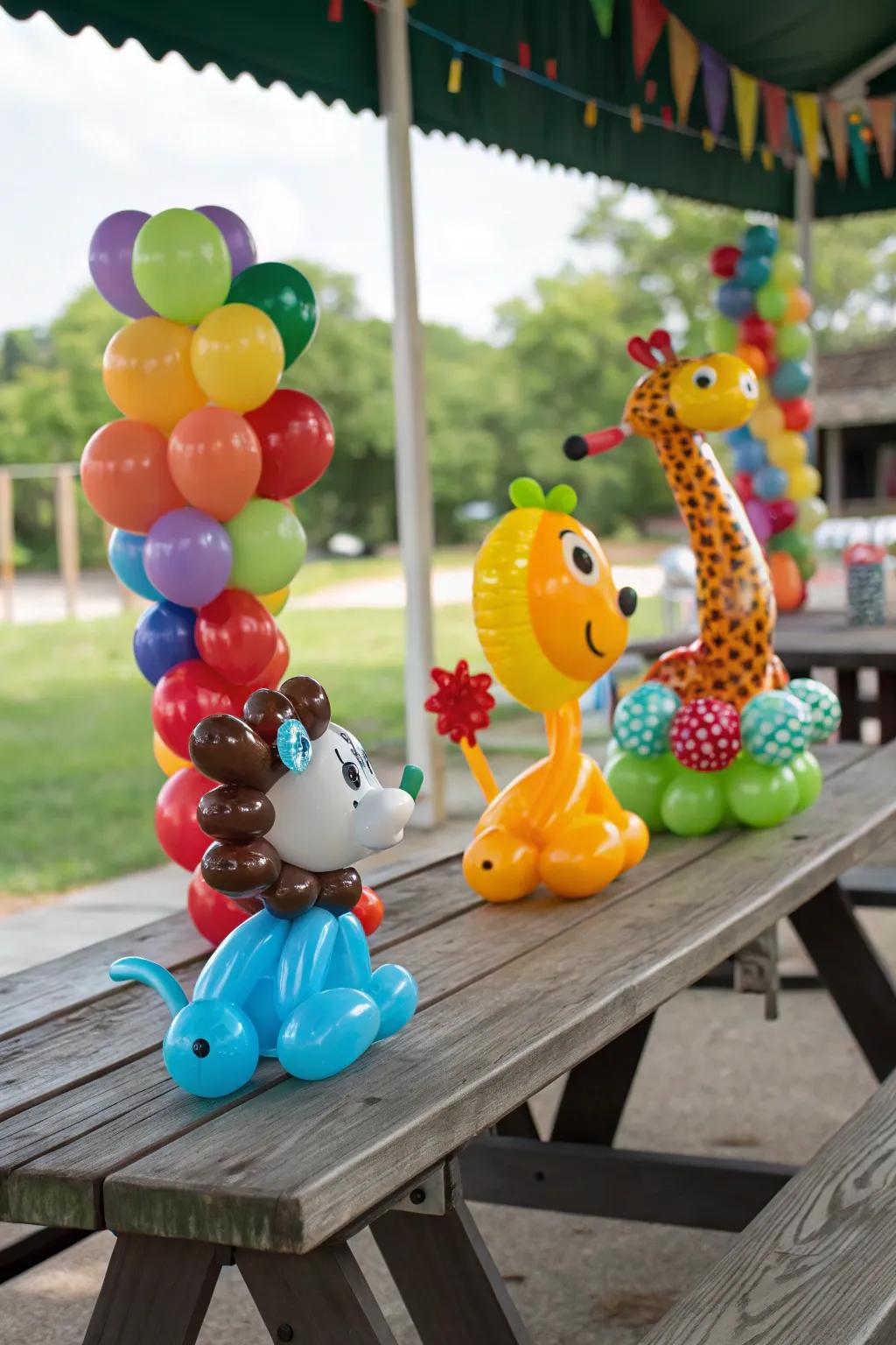 Colorful balloon animals ready to entertain.