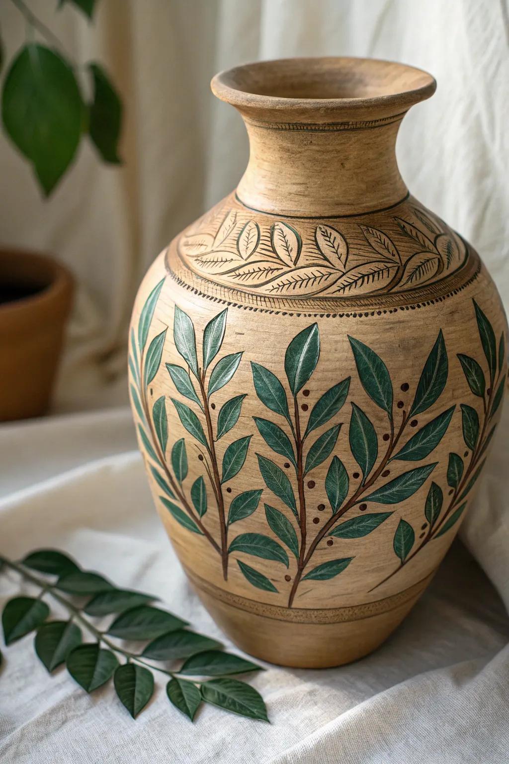 Embrace the beauty of nature with this stunning leaf-carved pottery, perfect for adding an organic touch to your minimalist decor.