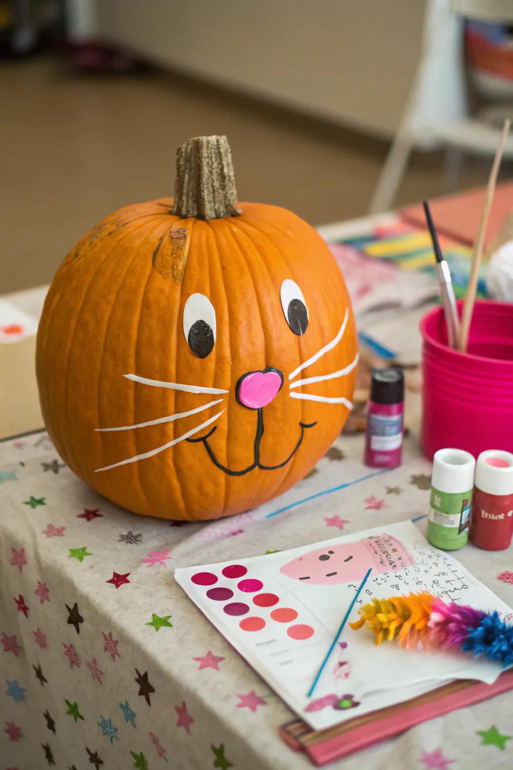 Whimsical whiskers add a fun touch to any pumpkin.