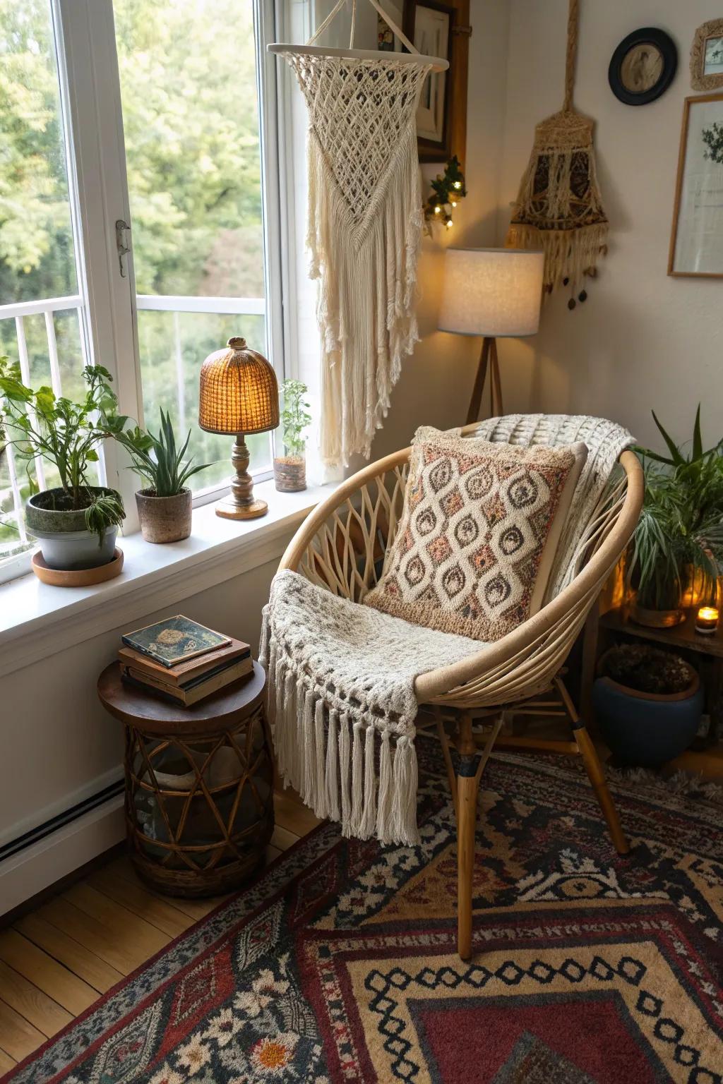 Macramé adds texture and a bohemian flair to chair décor.