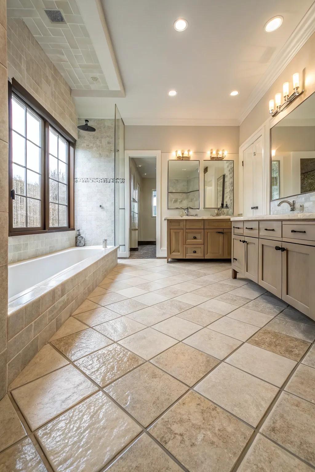 Ceramic tiles provide a durable and stylish flooring option.