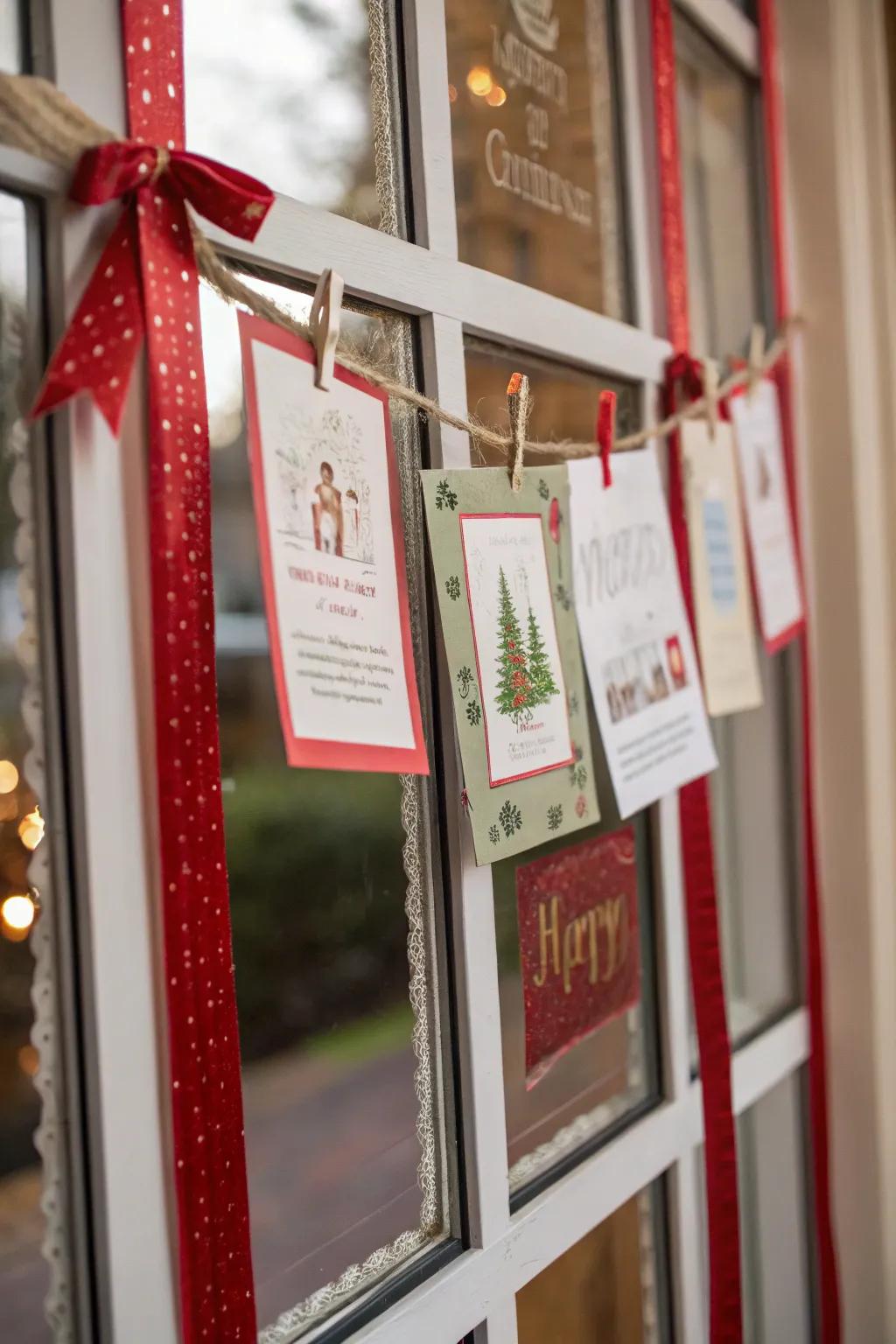 Simple yet elegant, use ribbons to display your holiday cards.