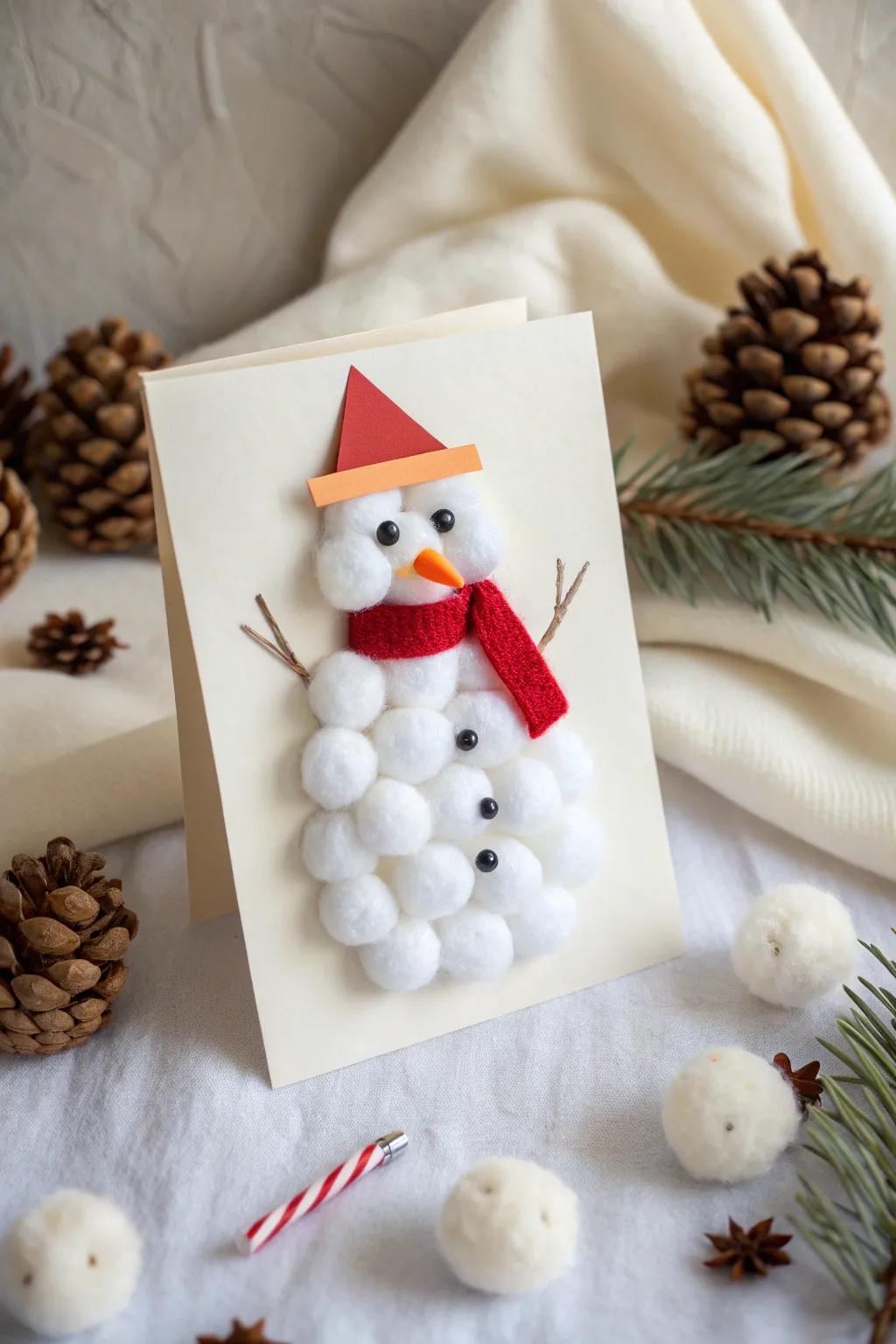 Craft a cozy winter wonderland with this adorable Cotton Ball Snowman card—perfect for a handmade holiday touch! ❄️🎨