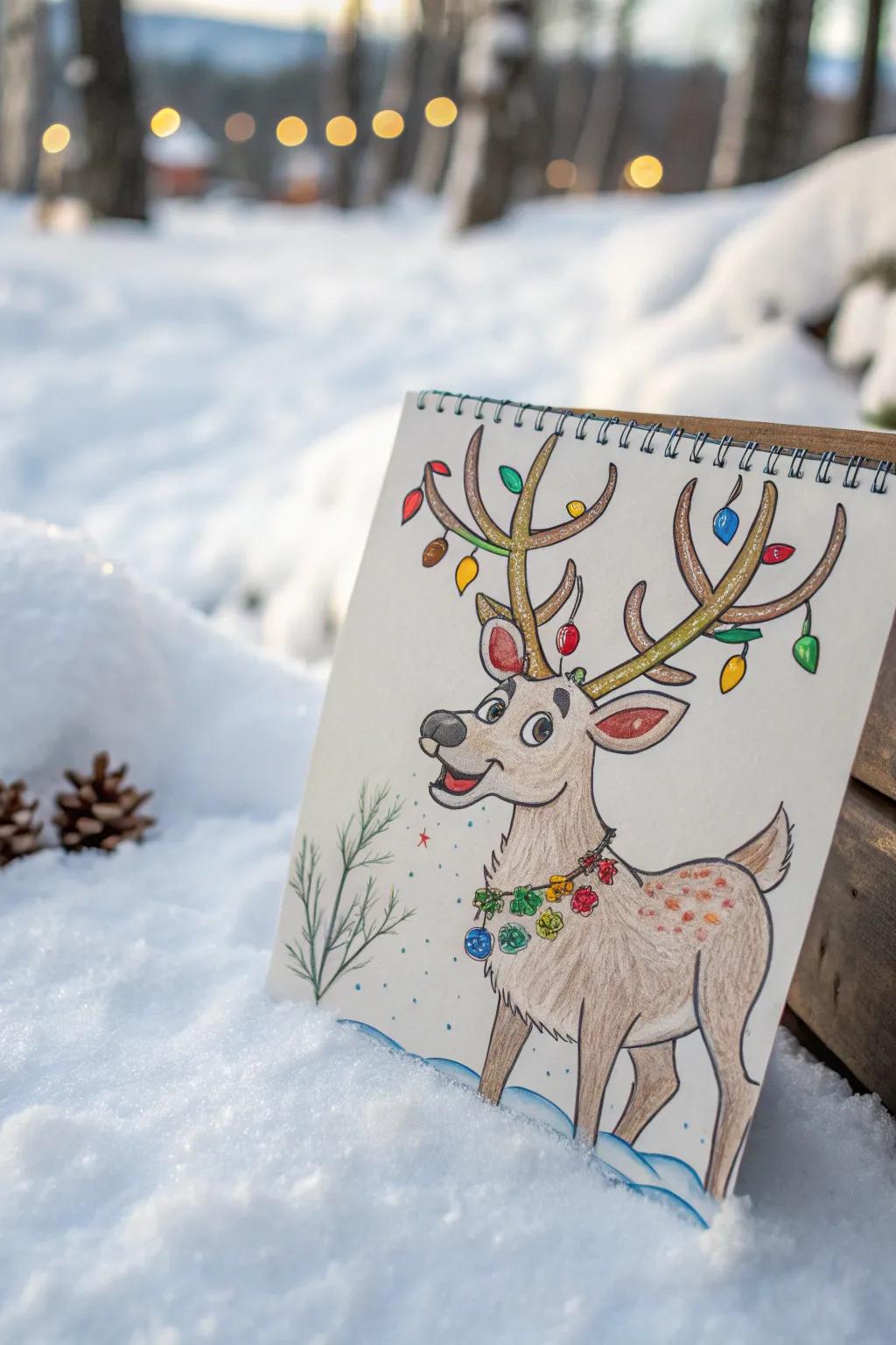 Bring Santa's helpers to life with reindeer drawings.