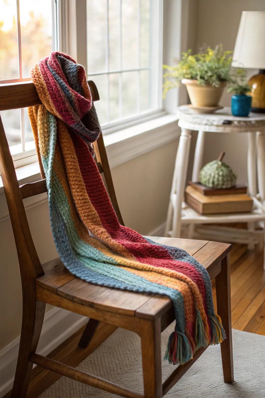 A cozy knit scarf, a perfect DIY gift for the winter season.