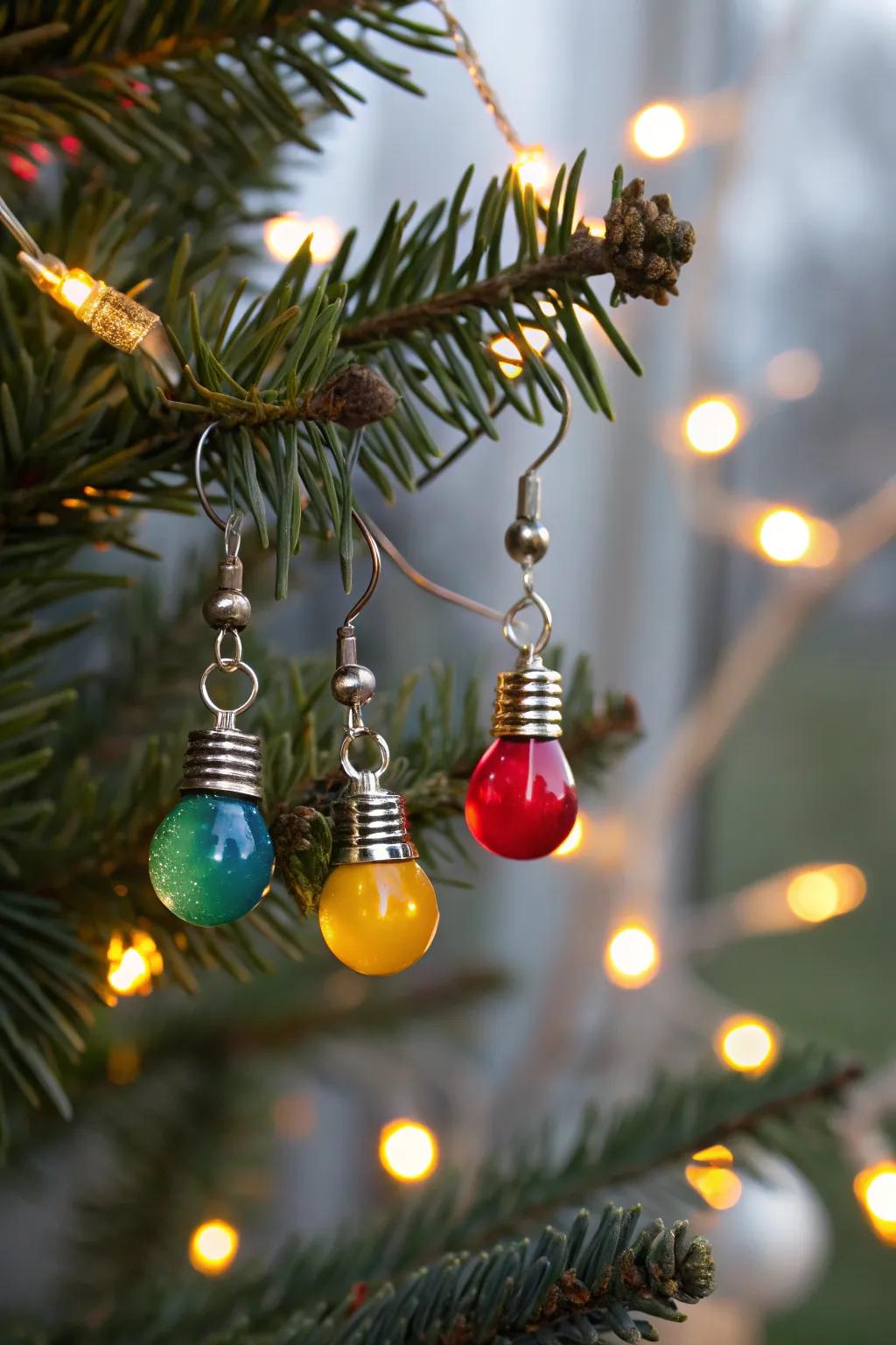 Brighten your festivities with colorful light bulb earrings.