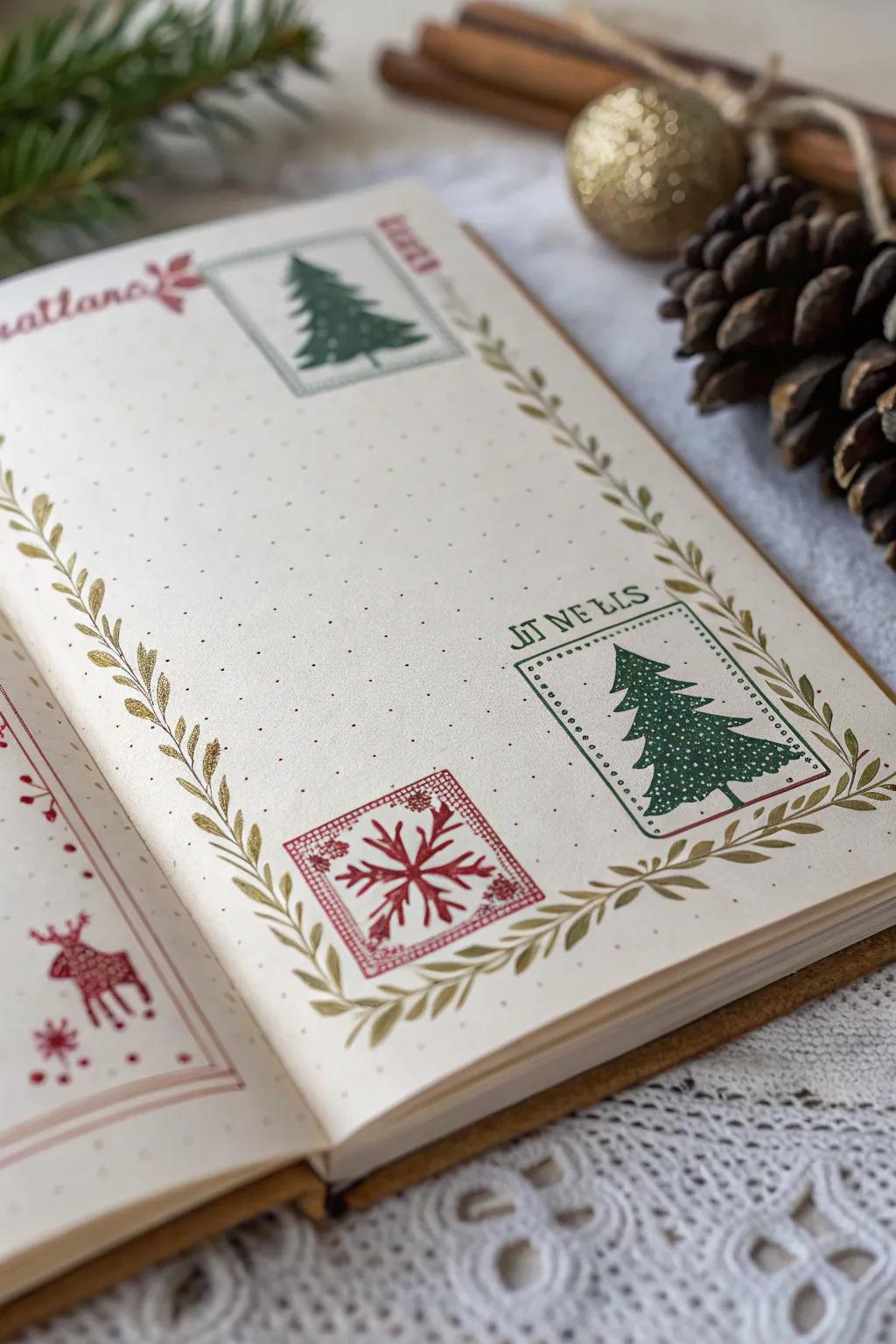 Add a touch of festive elegance to your journal with stunning stamped designs. #MinimalistChristmas #JunkJournalInspiration