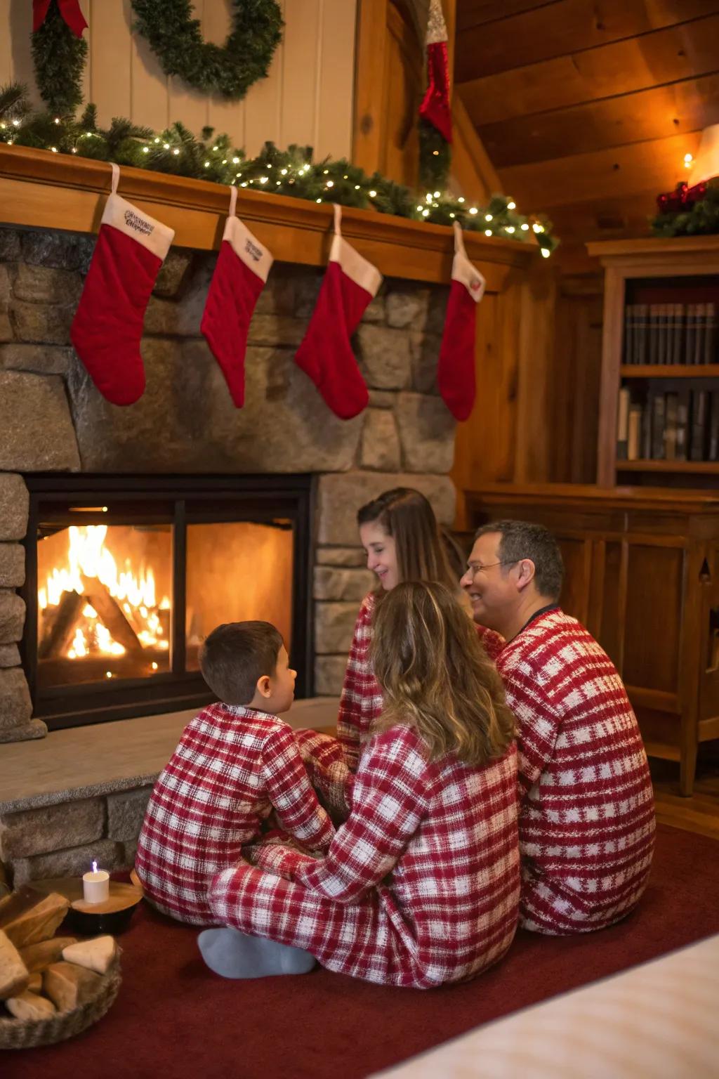 A family gathered by the fireplace, basking in the cozy warmth of the season.