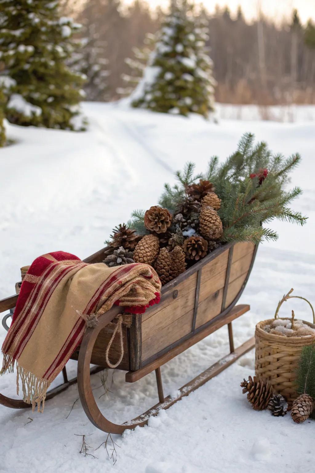 Rustic pinecones and twigs bring nature to the forefront.