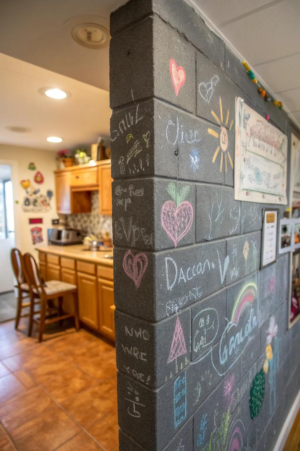 A chalkboard wall makes for a functional and playful space.