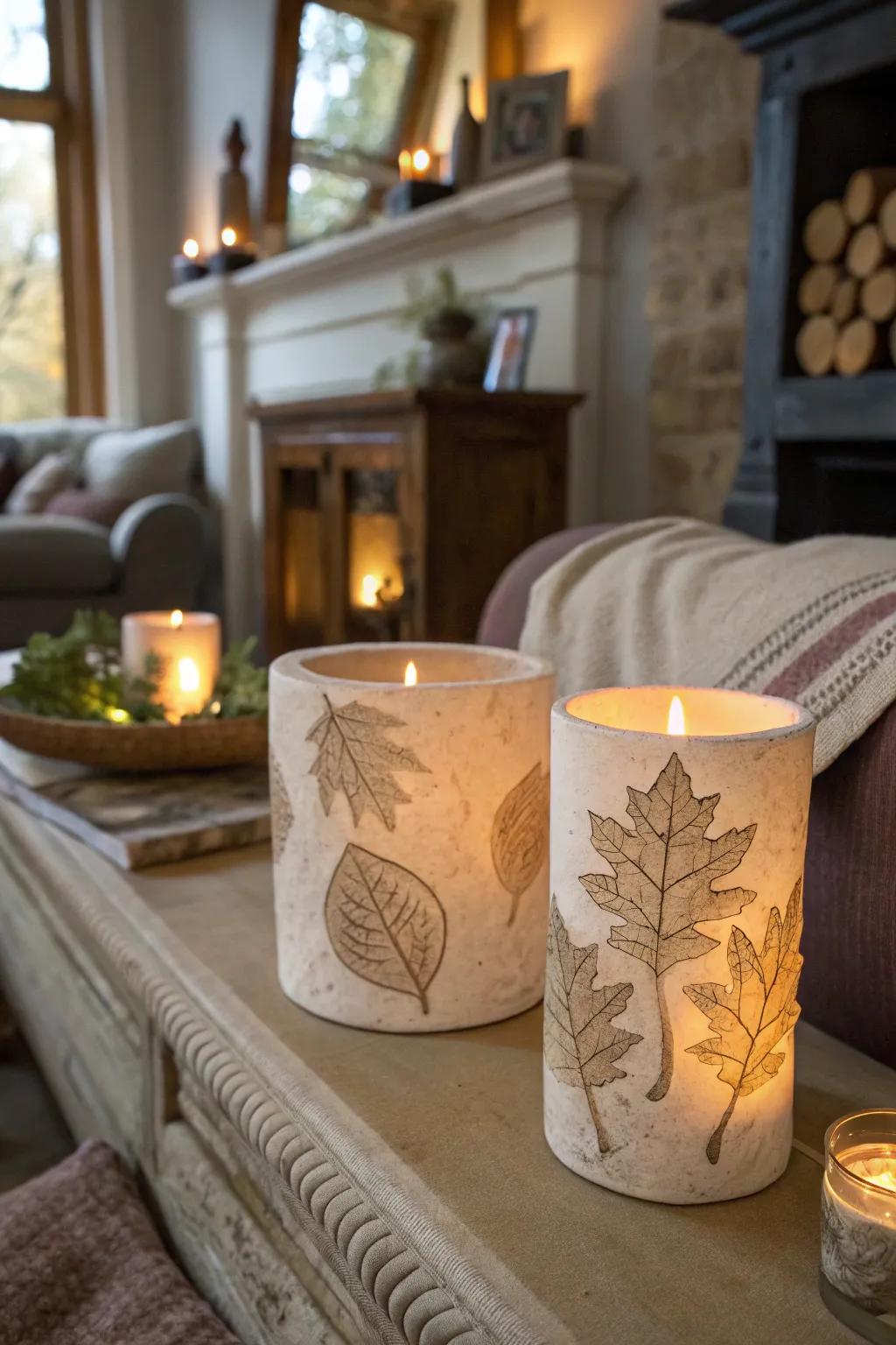 Create a warm ambiance with decorative clay candle holders.