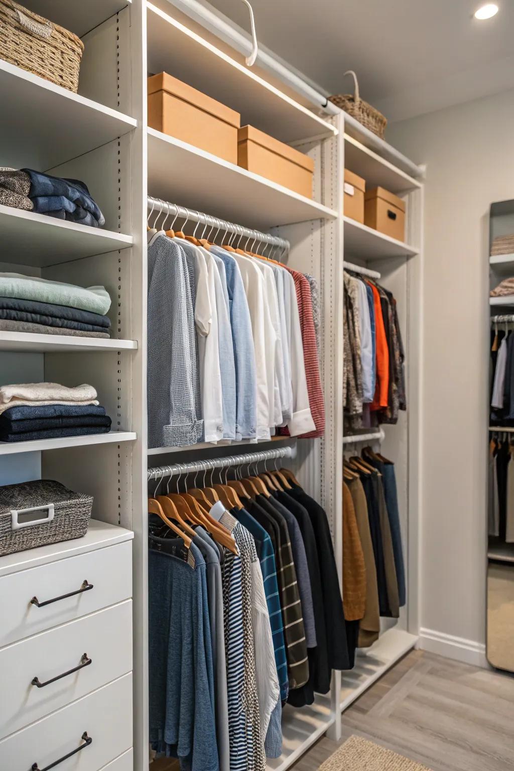 Utilize vertical space to expand your closet's storage potential.