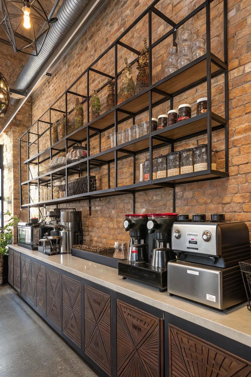 Achieve a modern edge with an industrial coffee bar.