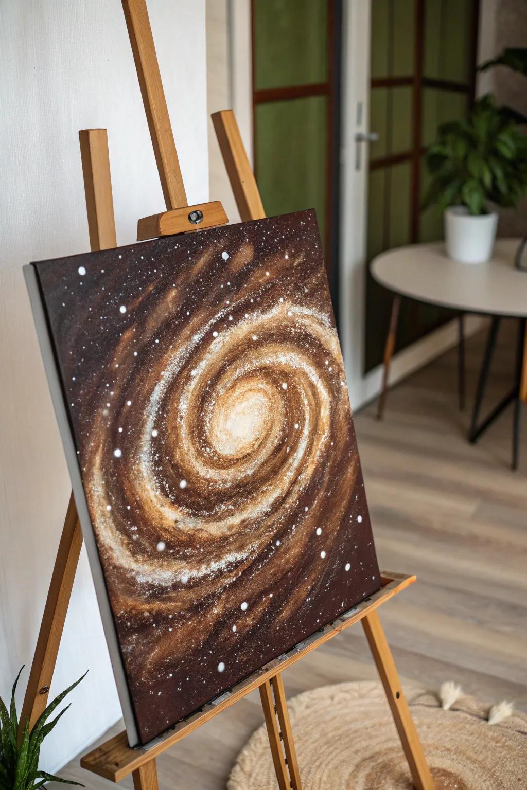 Explore the cosmos with a coffee-painted galaxy.