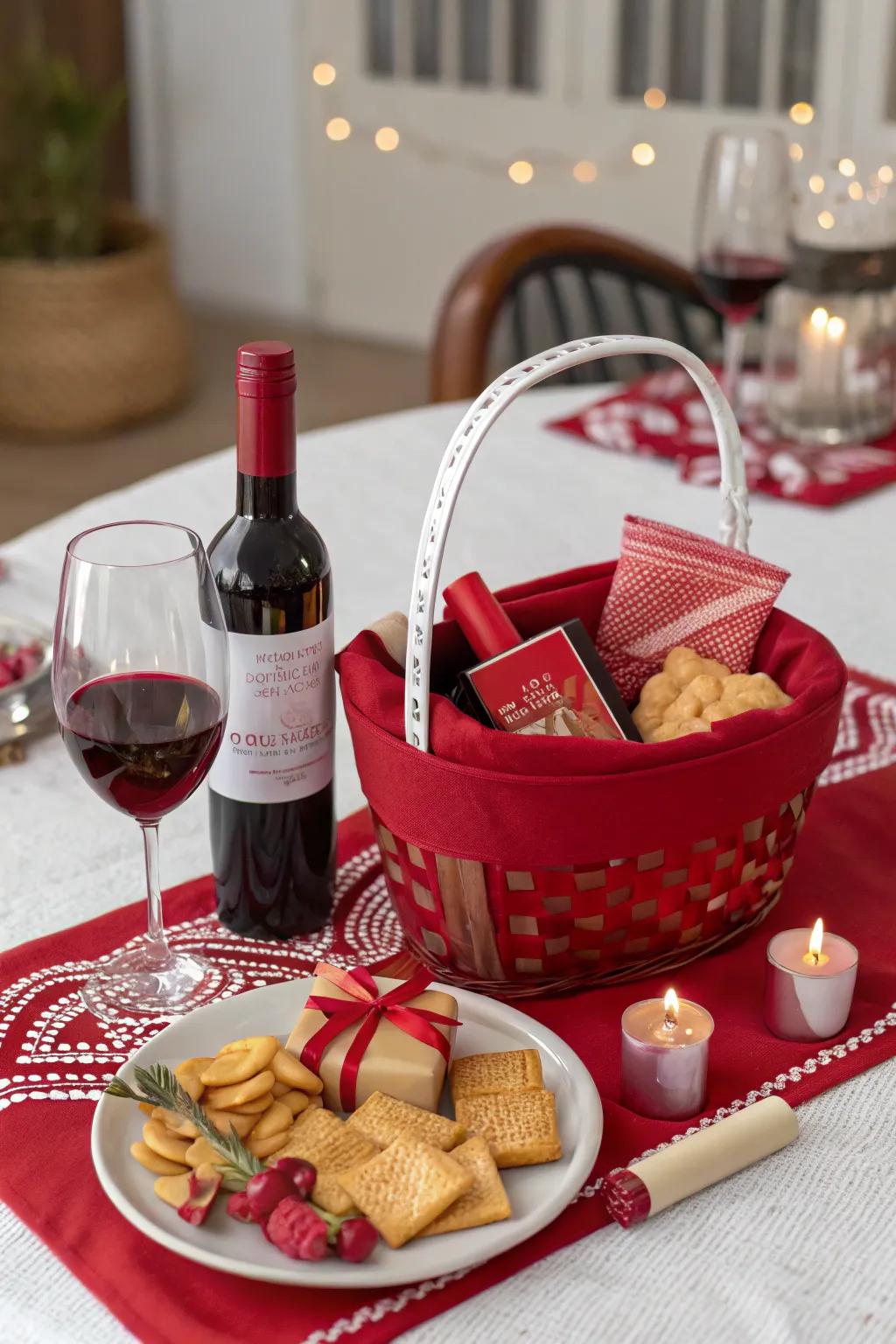 Add a pop of color with a radiant red-themed gift basket.