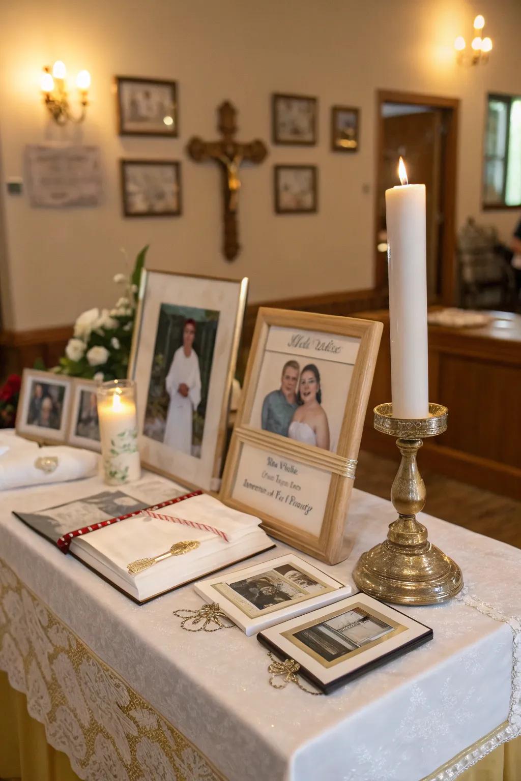 Celebrate the journey with a heartfelt memory table.