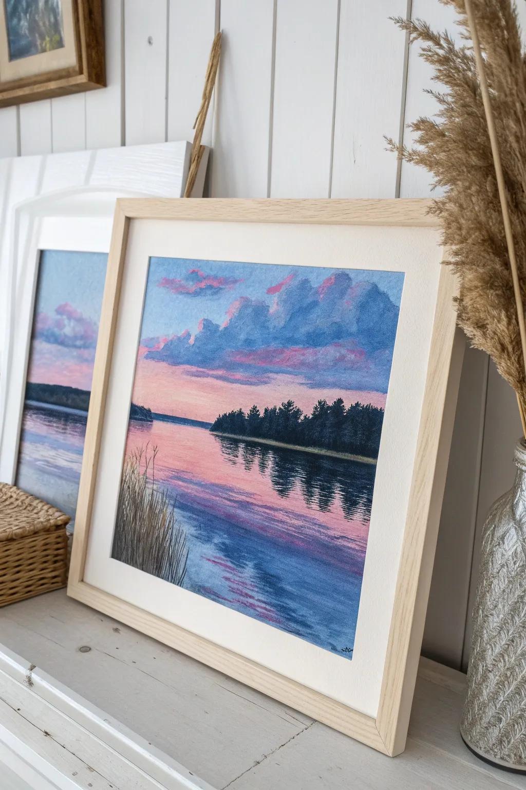 Tranquil Reflections: Elevate your space with this serene waterfront masterpiece.