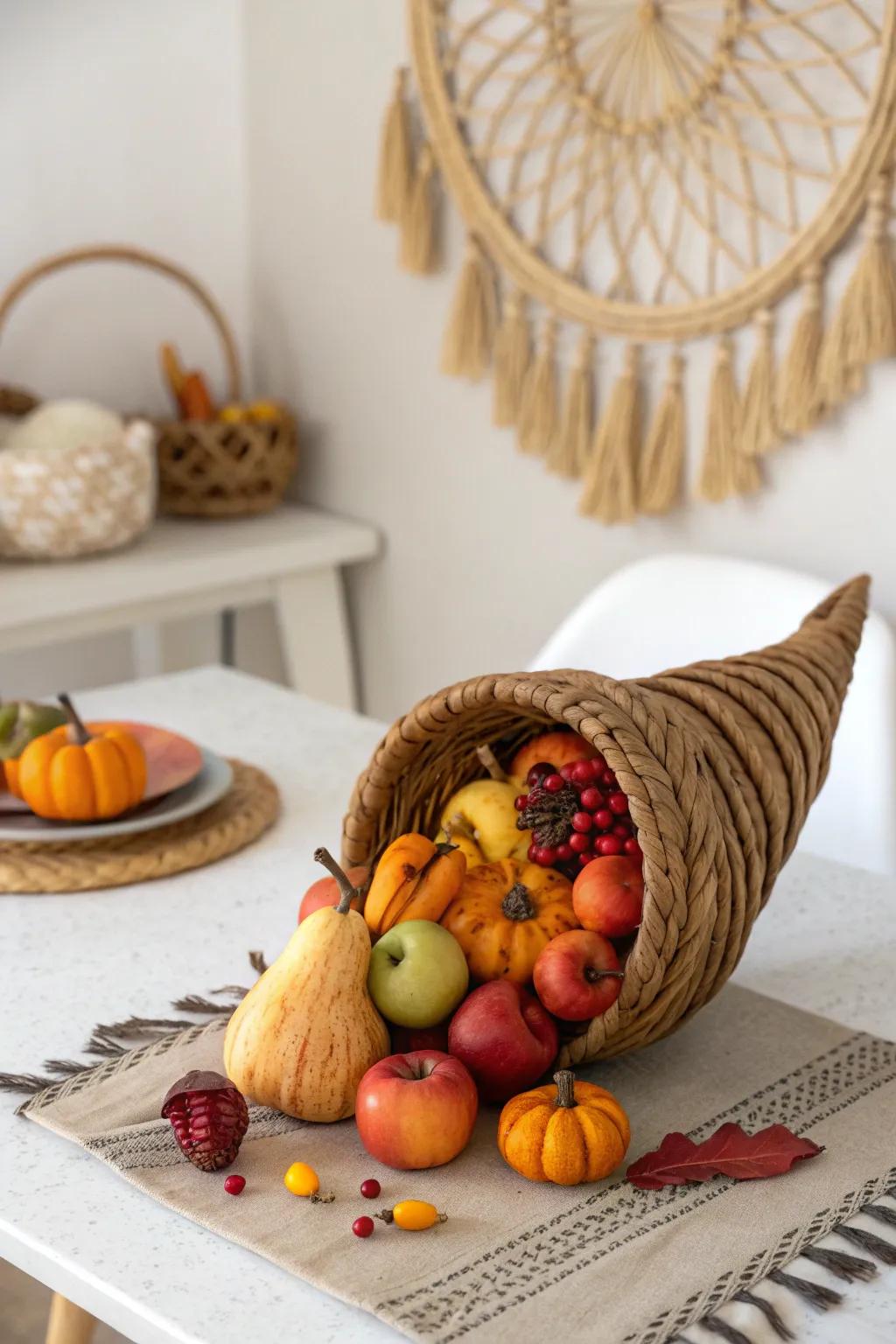 Elevate your fall decor with a handcrafted clay cornucopia, blending Scandinavian simplicity with Boho charm.