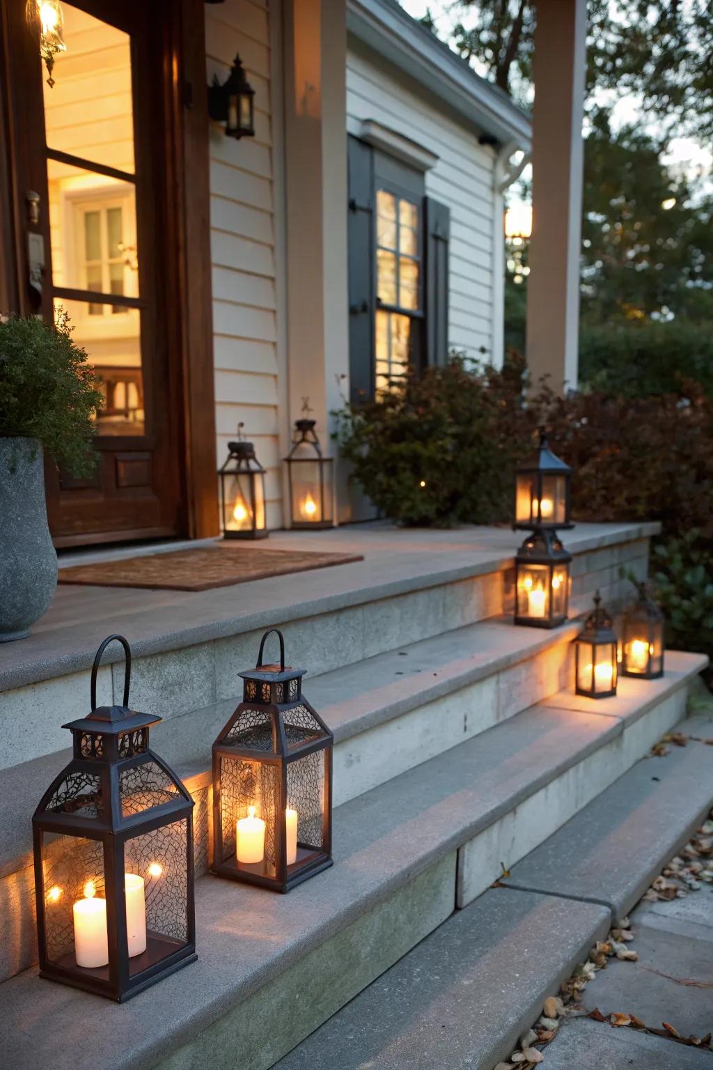 Illuminate your porch with lanterns for a magical glow.